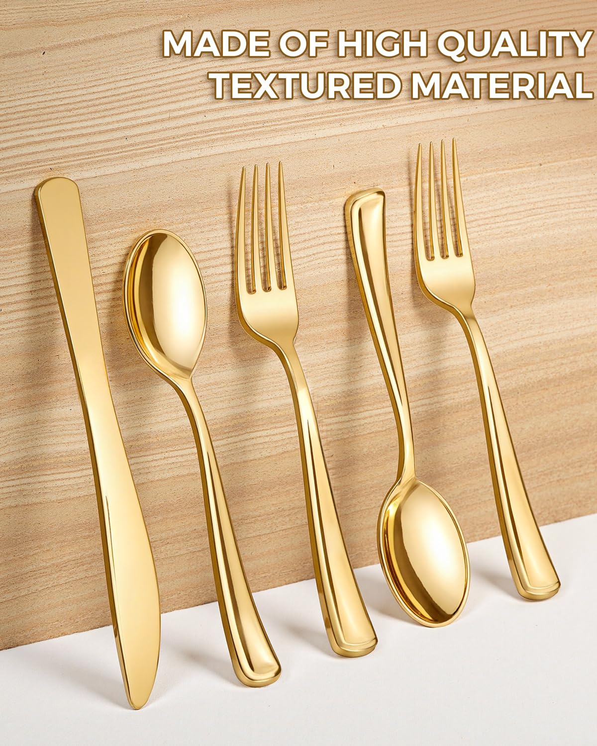 bUCLA 600 Pieces Gold Plastic Silverware - Disposable Gold Utensils - Heavy Duty Plastic Cutlery set- 200 Forks, 200 Spoons, 200 Knives for Party & Wedding