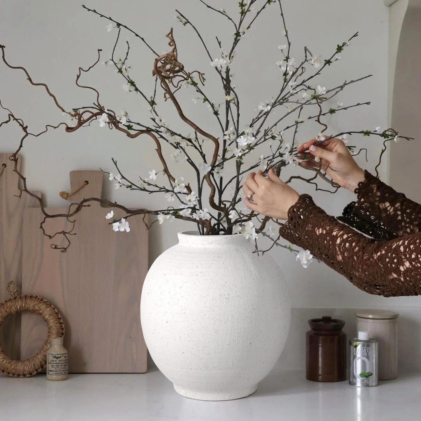YSNN White Ceramic Large Vase - 11 Inch Round Modern Ceramic Vases,Tall Vase for Decor Living Room Table Decor and Festive Home Interiors
