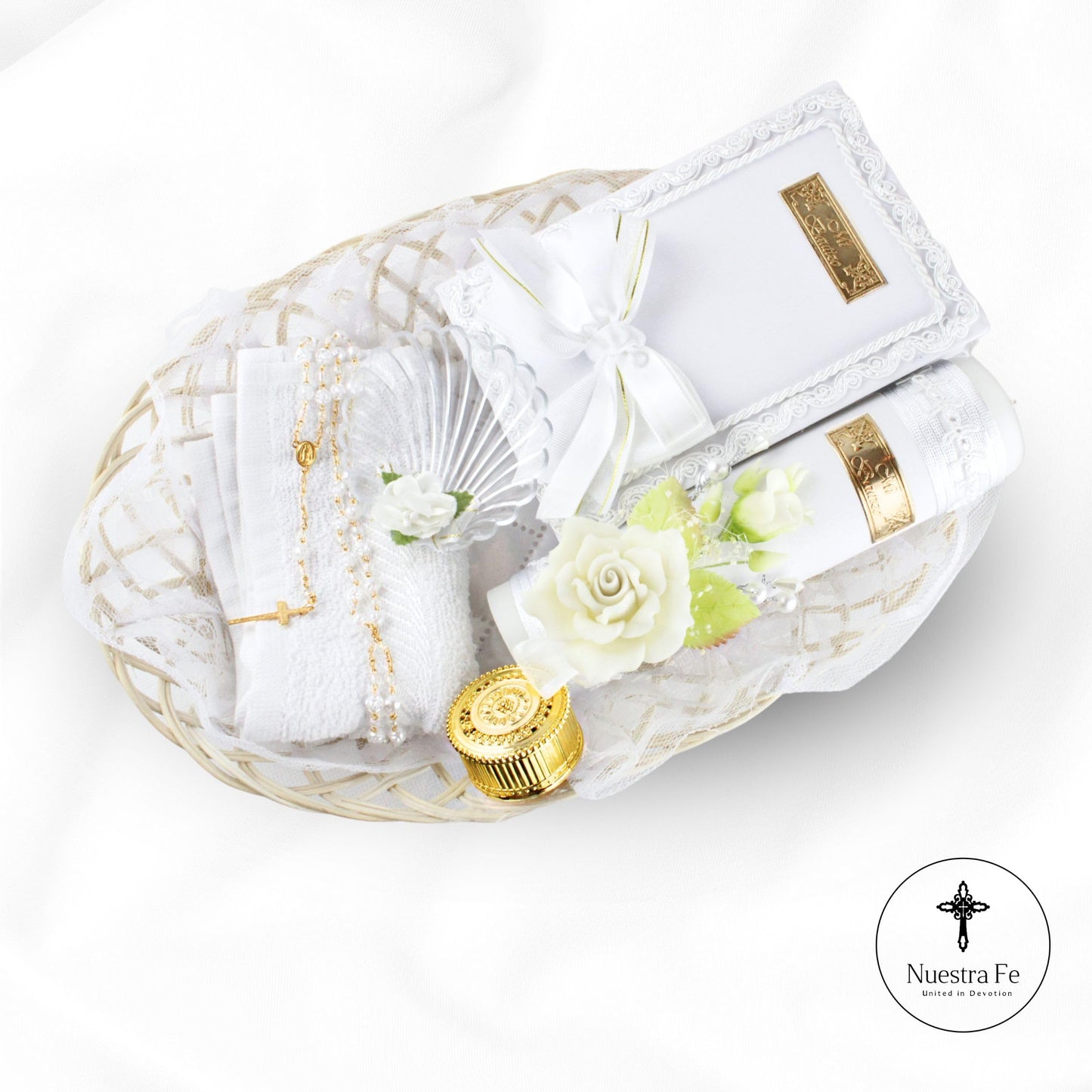 5 Pcs White Baptism Candle Set for Girls and Boys - Velas para bautizo - Vela de bautizo - Catholic Baptism Candle - baptismal kit with Shell and Bible