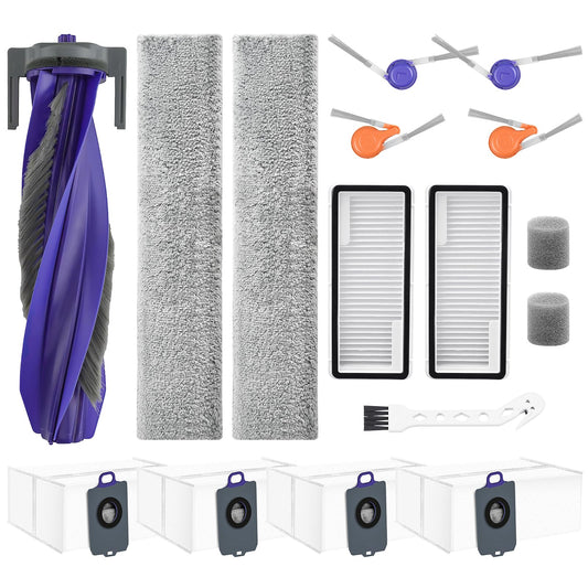 16 Pcs Accessories kit for NARWAL FLOW Robot Vacuum, 1 Zero-Tangling Floating Brush, 4 Dust Bag, 2 Dust Bin Filter, 2 Track Mop, 4 Anti-tang ling Side Brush, 2 Sponge Filter, 1 Clean Tool