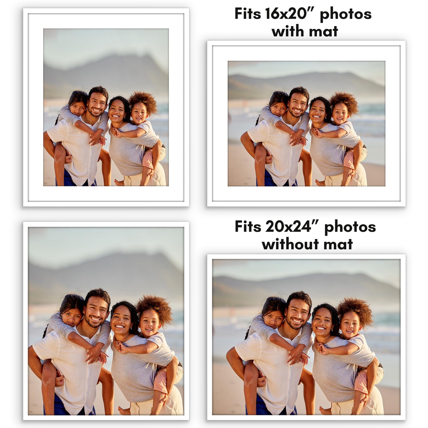 Americanflat 20x24 Picture Frame with Polished Plexiglass - Use as 16x20 Frame with Mat or Display 20x24 Photo Without Mat - Streamline Collection - Thin Border Picture Frames for Wall - White