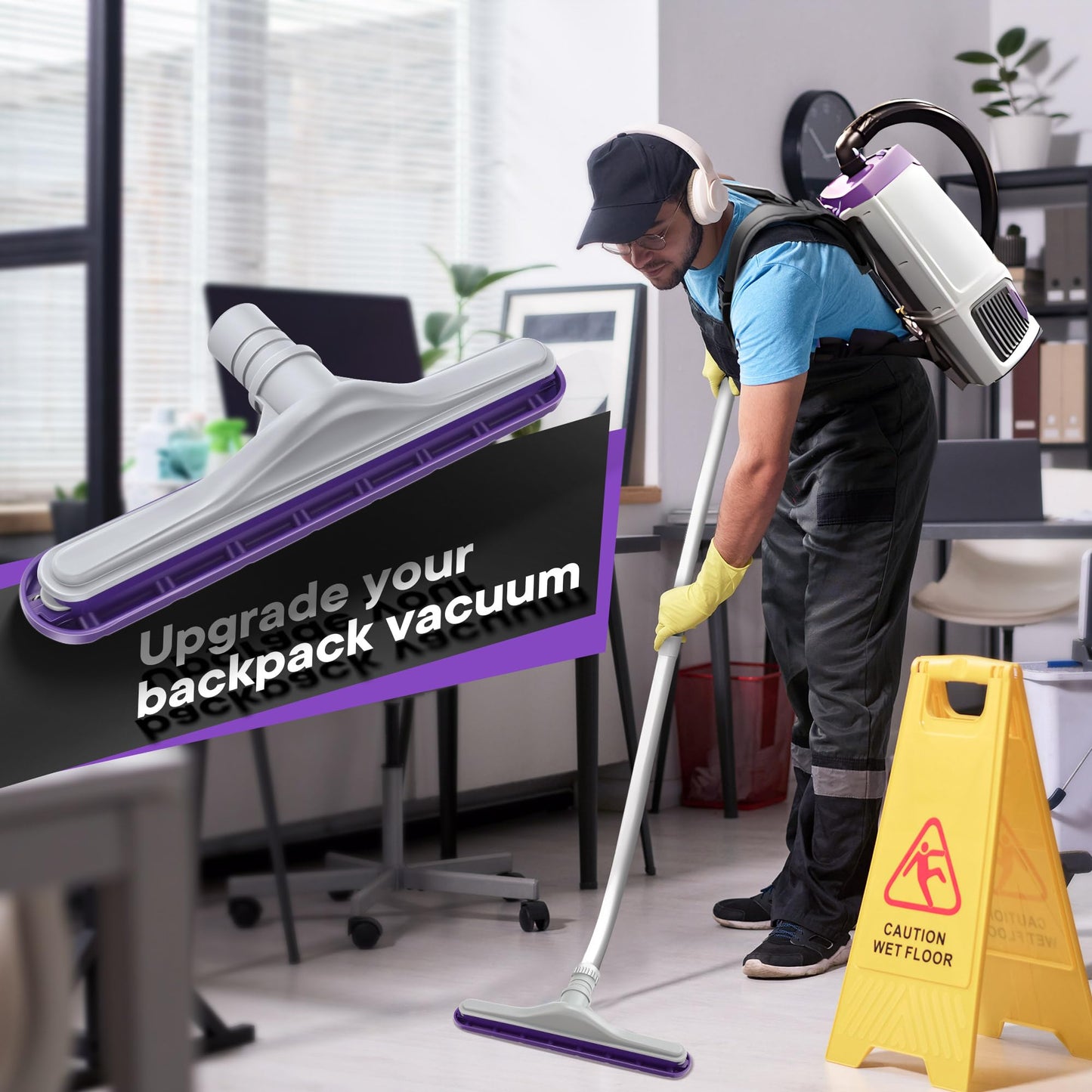HappyAlley 2 Pack Replacement Floor Tool Compatible with ProTeam 101446 E-Z Glide Backpack Vacuums 10 QT & 6 QT, 14" Hard Floor Tool Compatible with Commercial Cleaners(Nylon Brush,Purple Gray)