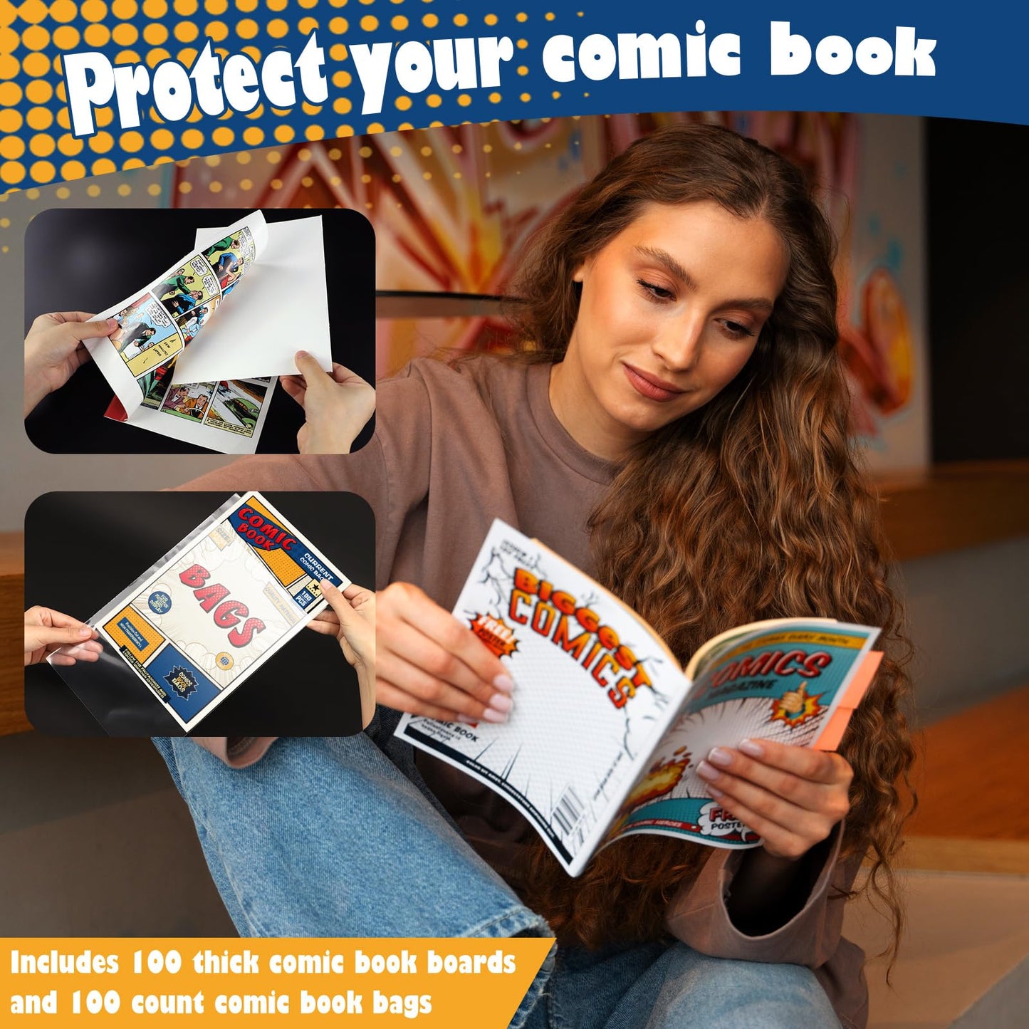 Leffis 200 Count Comic Book Current Size Bags and Boards Transparent Acid-Free and Reusable Comic Book Sleeves for Regular Comics (Bags and Boards X 200PCS)