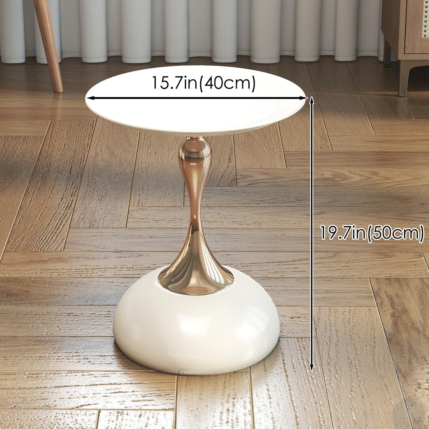 Metal Round End Table,Modern Pedestal Table,Corner Drink Tables,Accent Side Table Nightstand for Living Room,Patio and bar (White-Gold)