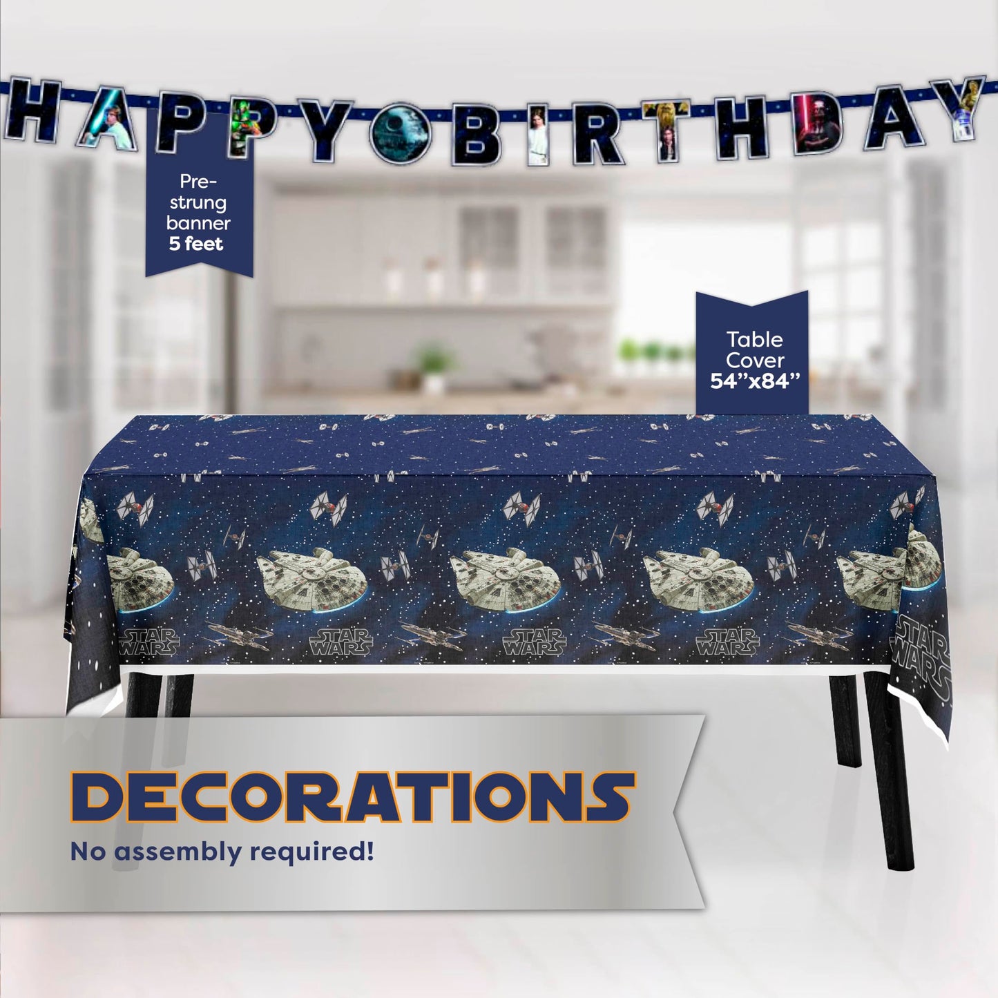 Star Wars Birthday Decorations Set | With 16 Plates, 16 Napkins, 16 Masks, Banner, Tablecover, Birthday Sticker | Officially Licensed