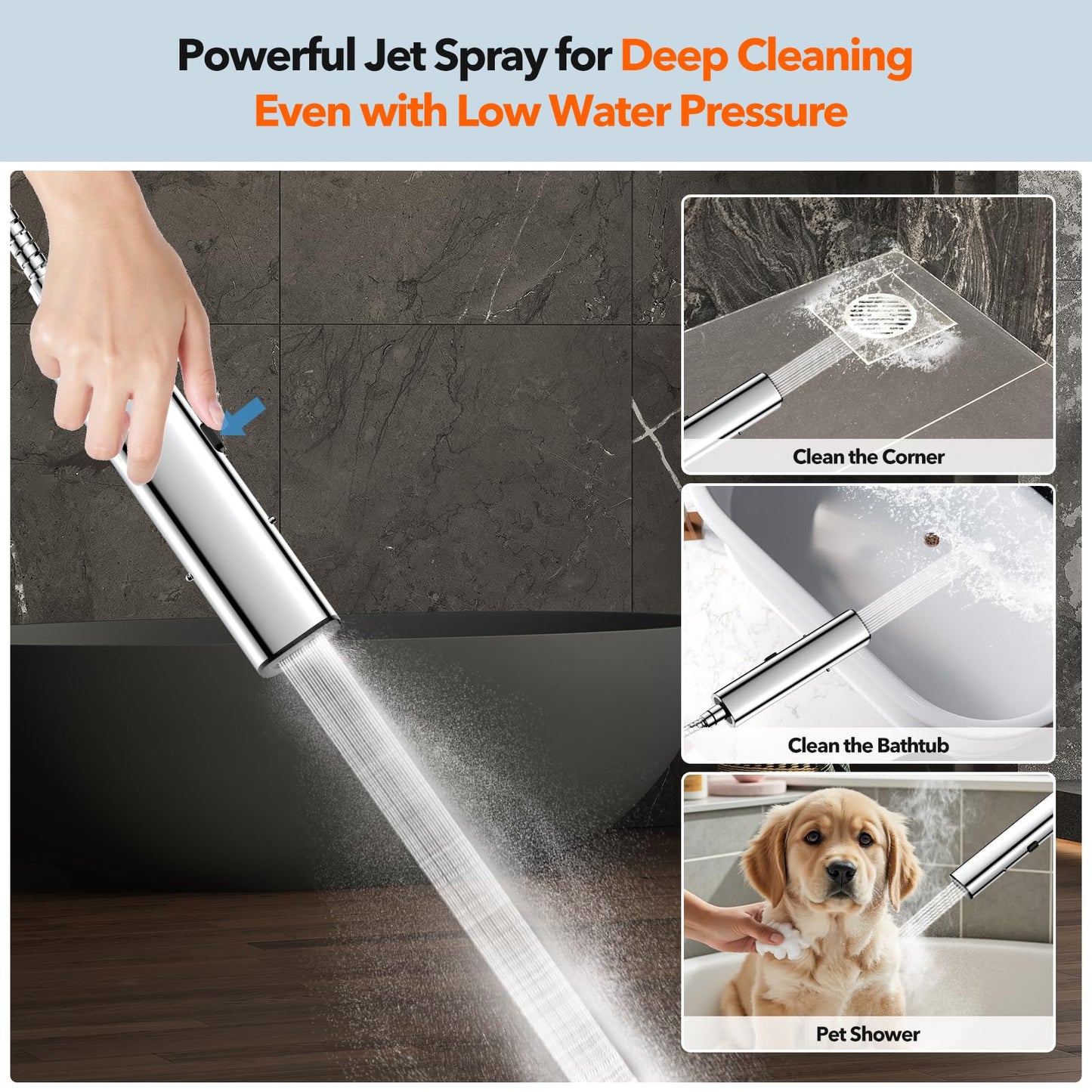 High Pressure Rain Shower Head, 7 Spray Modes Rain Shower Heads with Handheld Spray Combo, Dual Showerhead with 10 Inch Rainfall Spray, Detachable Hand Held Shower, Stainless Steel Hose, Power Wash