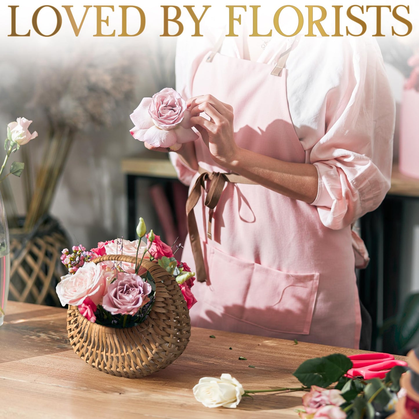 Flower Girl Basket Set of 2 - Charming Rattan with Waterproof Lining, 6.3 x 5.12 x 3.75 Inch - Small Wicker Basket with Handle for Wedding Flower Petals, Confetti, Candy, Gift, Storage & Home Decor