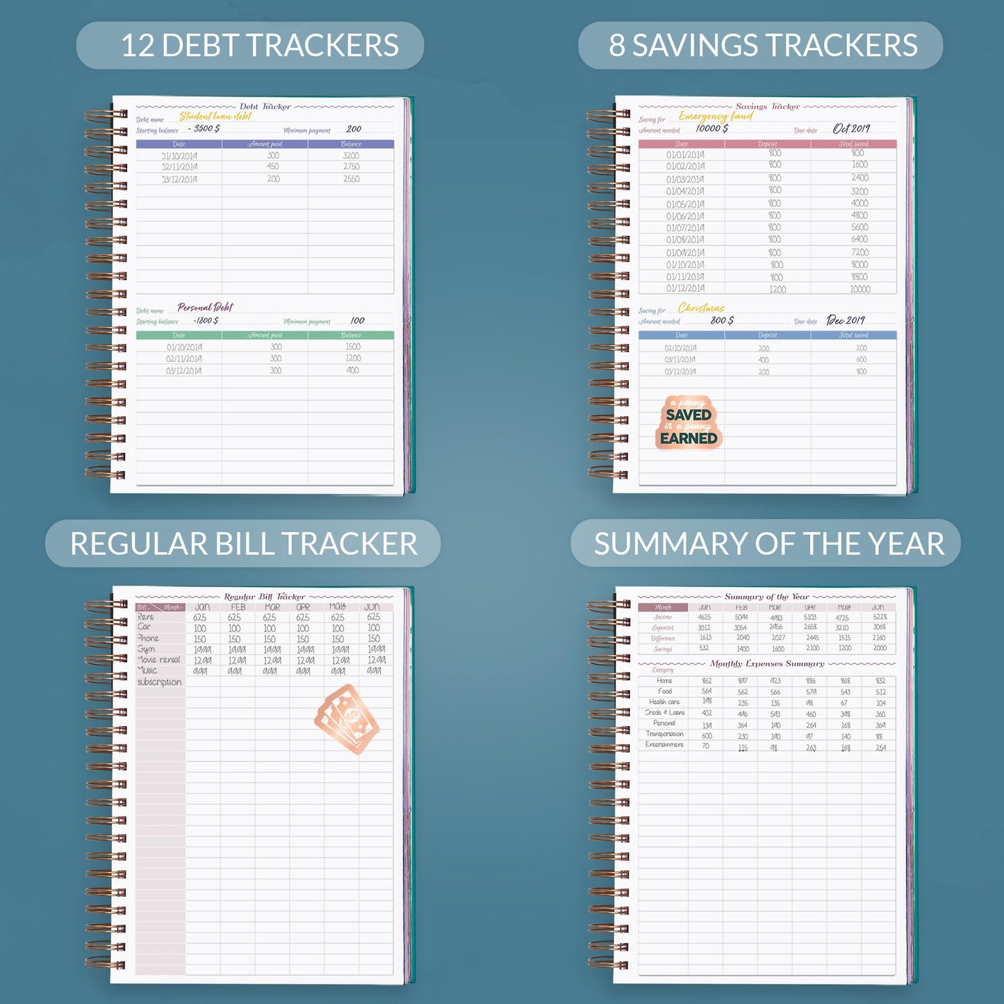 GoGirl Budget Planner & Monthly Bill Organizer – Monthly Financial Book with Pockets. Expense Tracker Notebook Journal, Large (Dark Teal)