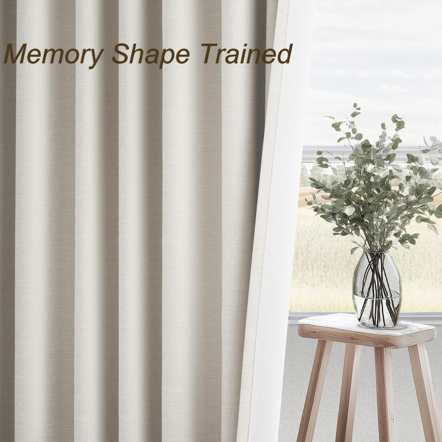 Topfinel 90 Inches Long Full Blackout Linen Curtains for Bedroom, Pinch Pleat Black Out Curtains, Viral Farmhouse Modern Lined Track Drapes 2 Panels Set for Living Room Sliding Door Winter