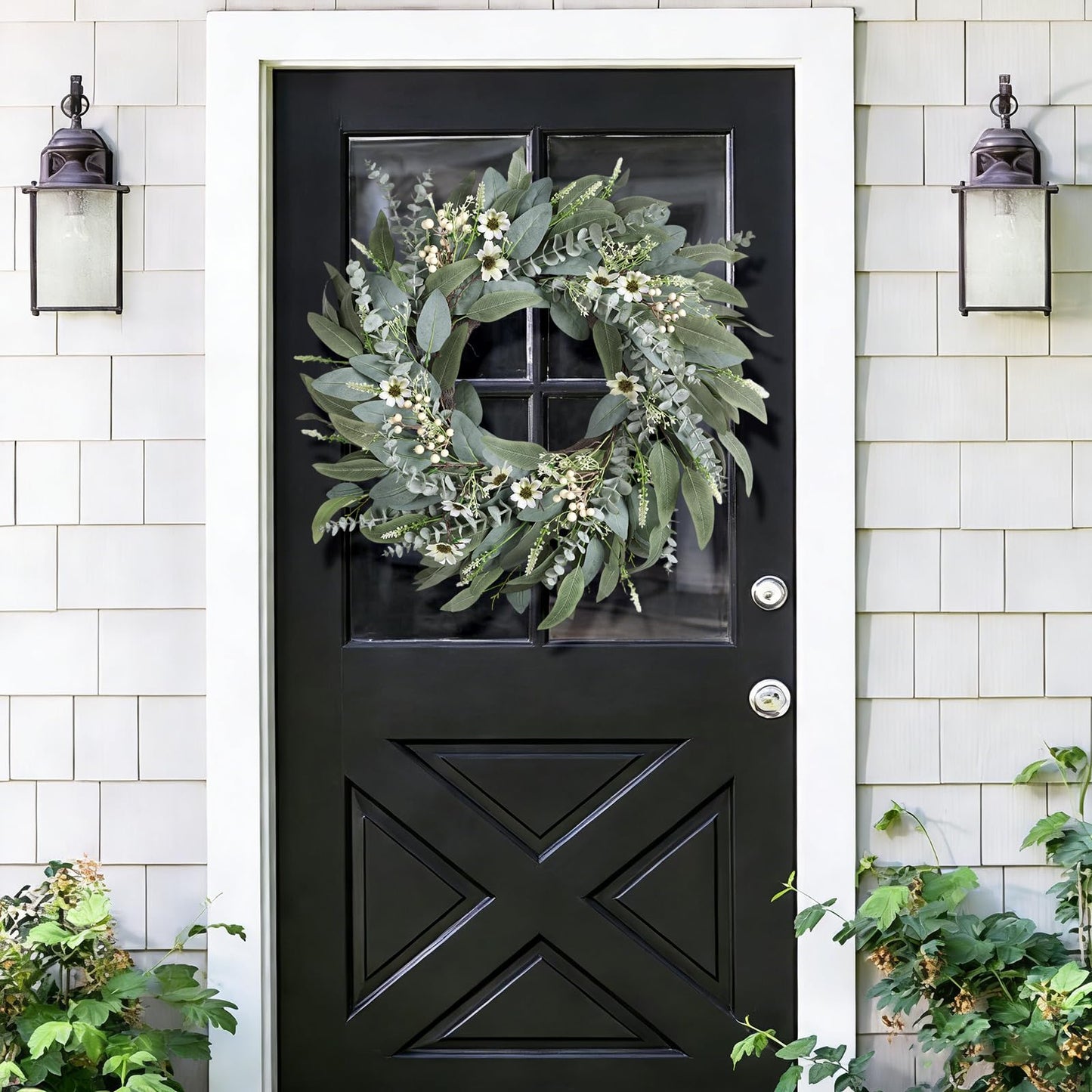 26 Inches Large Eucalyptus Spring Wreaths for Front Door,Artificial Greenery Summer Wreath with Berries White Flower Daisy,Easter Valentines Farmhouse Porch Wall Home Indoor Outdoor Décor