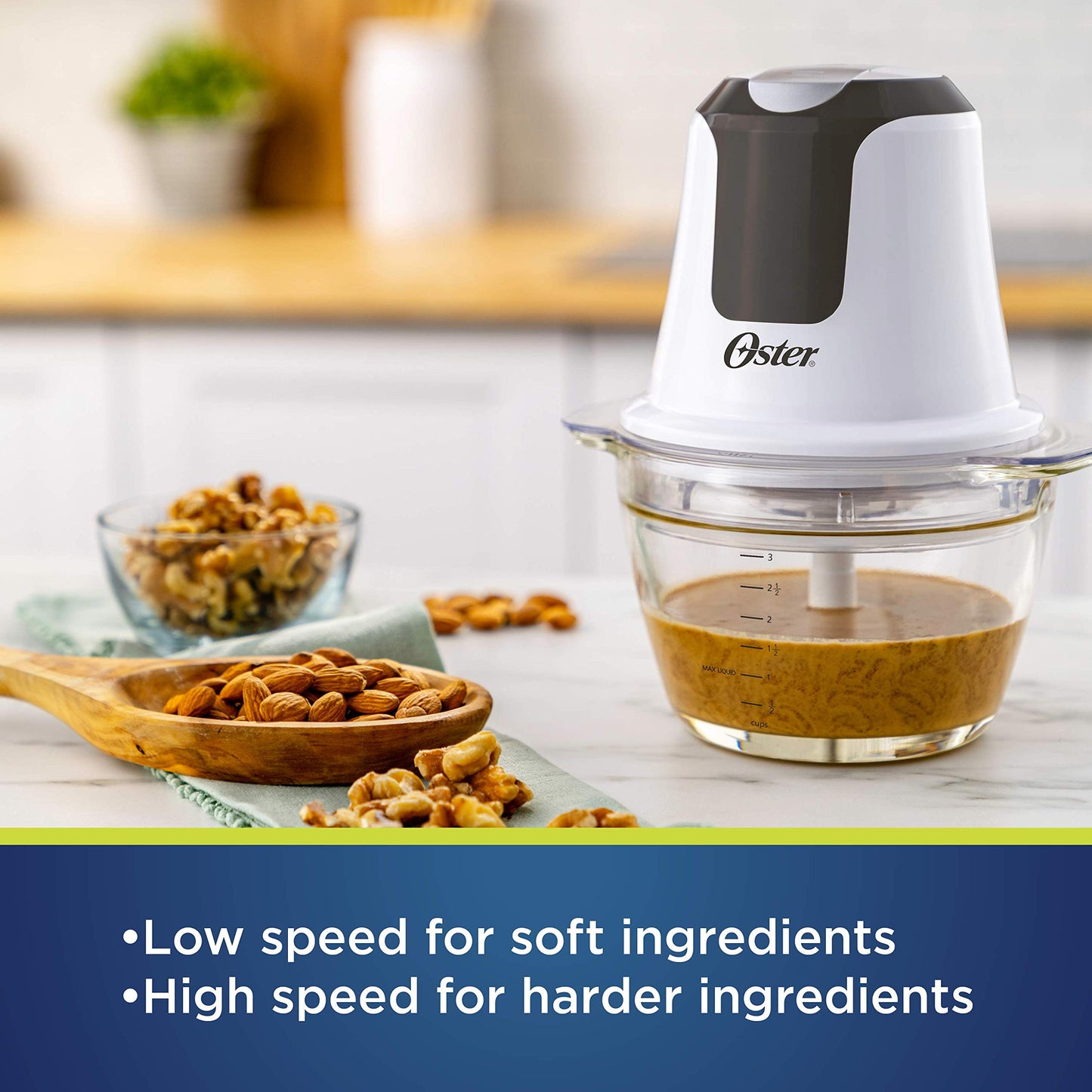 Oster 3-Cup Mini Food Chopper with Glass Bowl, for Kitchen Prep