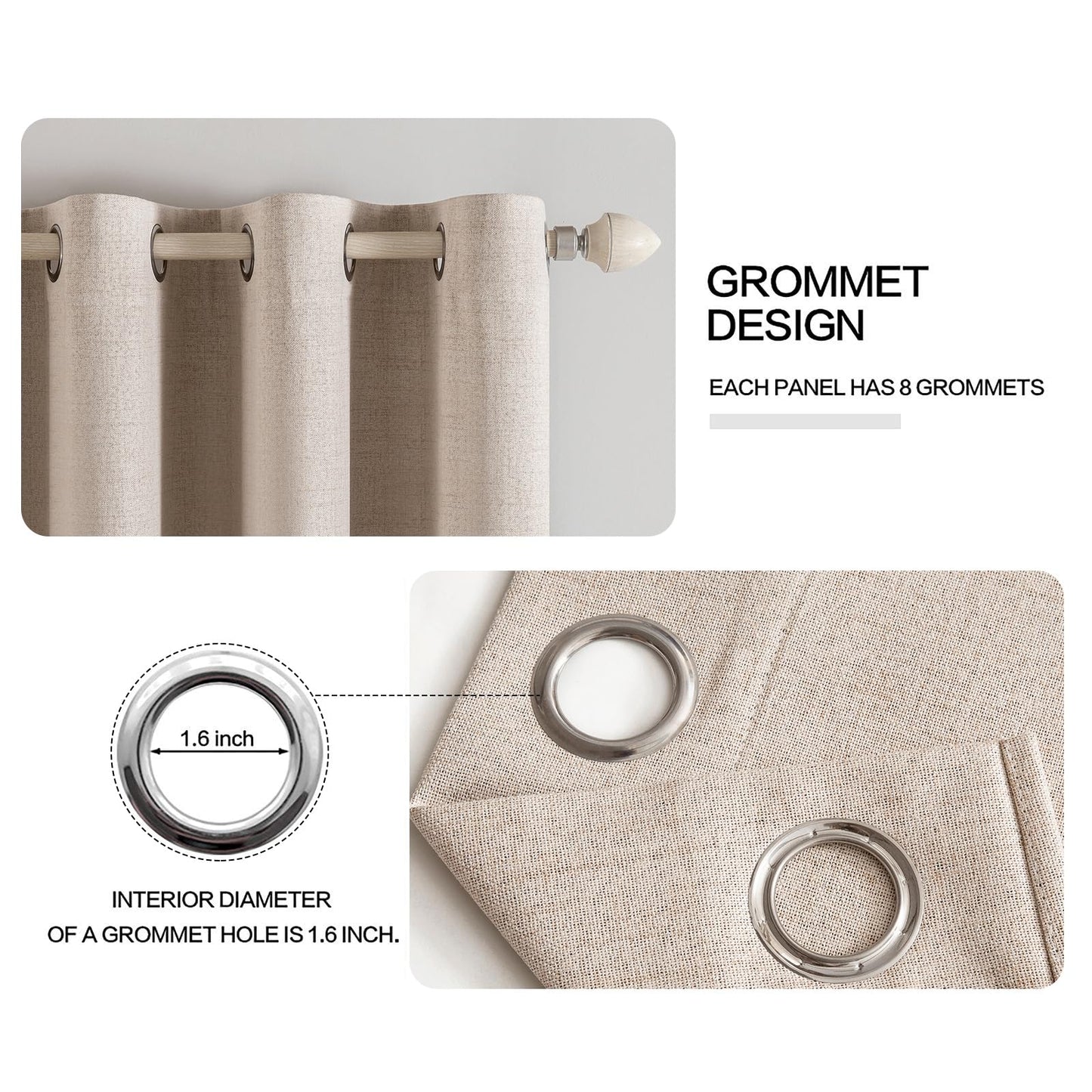 MIULEE 90 Inches Linen Textured Curtains for Bedroom 100% Blackout Thermal Insulated Natural Beige Grommet Room Darkening Curtains & Drapes Luxury Decor for Living Room Nursery 52 x 90 Inch (2 Panels)