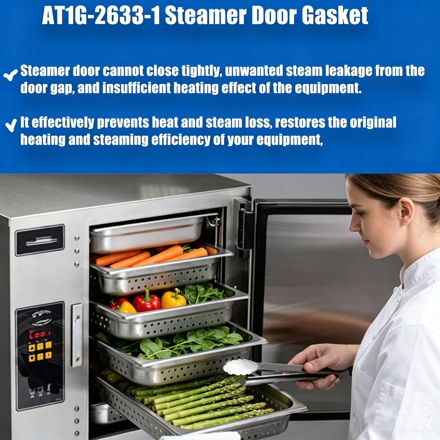 AT1G-2633-1 Steamer Door Gasket Replacement Compatible with Accutemp 208D6-300 E62083D100, 18.5″×13.8″ AT1G26331 Commercial Steamer Door Seal for Evolution SNH Series 6 Pan Steamers