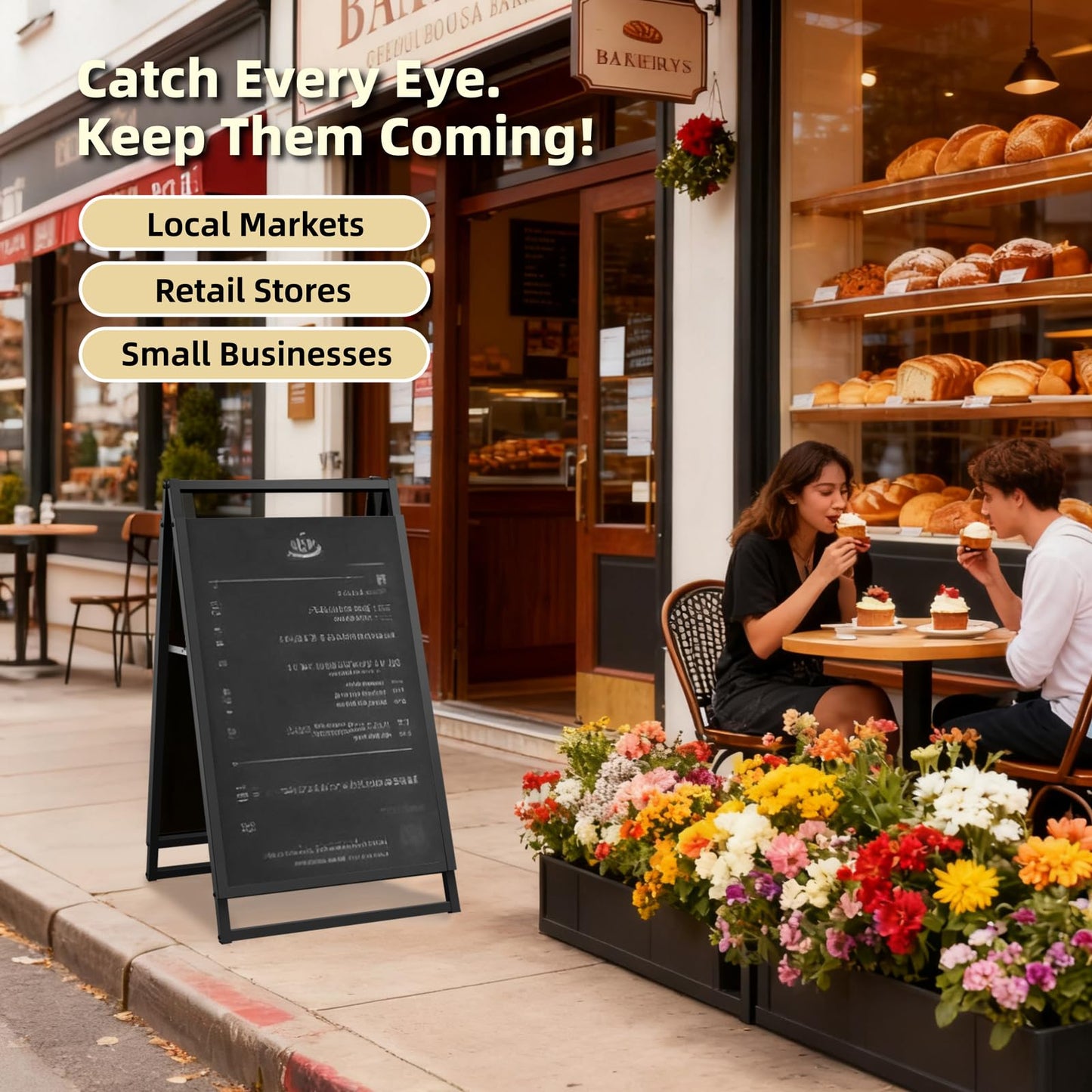 Heavy Duty Slide-in Folding A Frame Sign Sidewalk Sign20x30Inch Sandwich Board Steel Metal Double-Side Pavement sign Corrugated Plastic Poster (20x30 inch(Frame only))