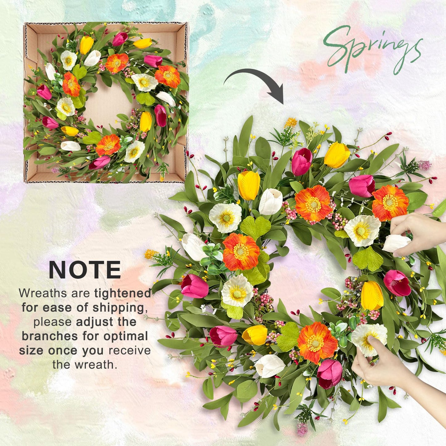 ICX 22" Spring Summe Wreaths for Front Door, Artificial Tulip Wreath with Orchids Green Foliage, All Season Farmhouse Window Wall Wedding Decor, Housewarming Gift