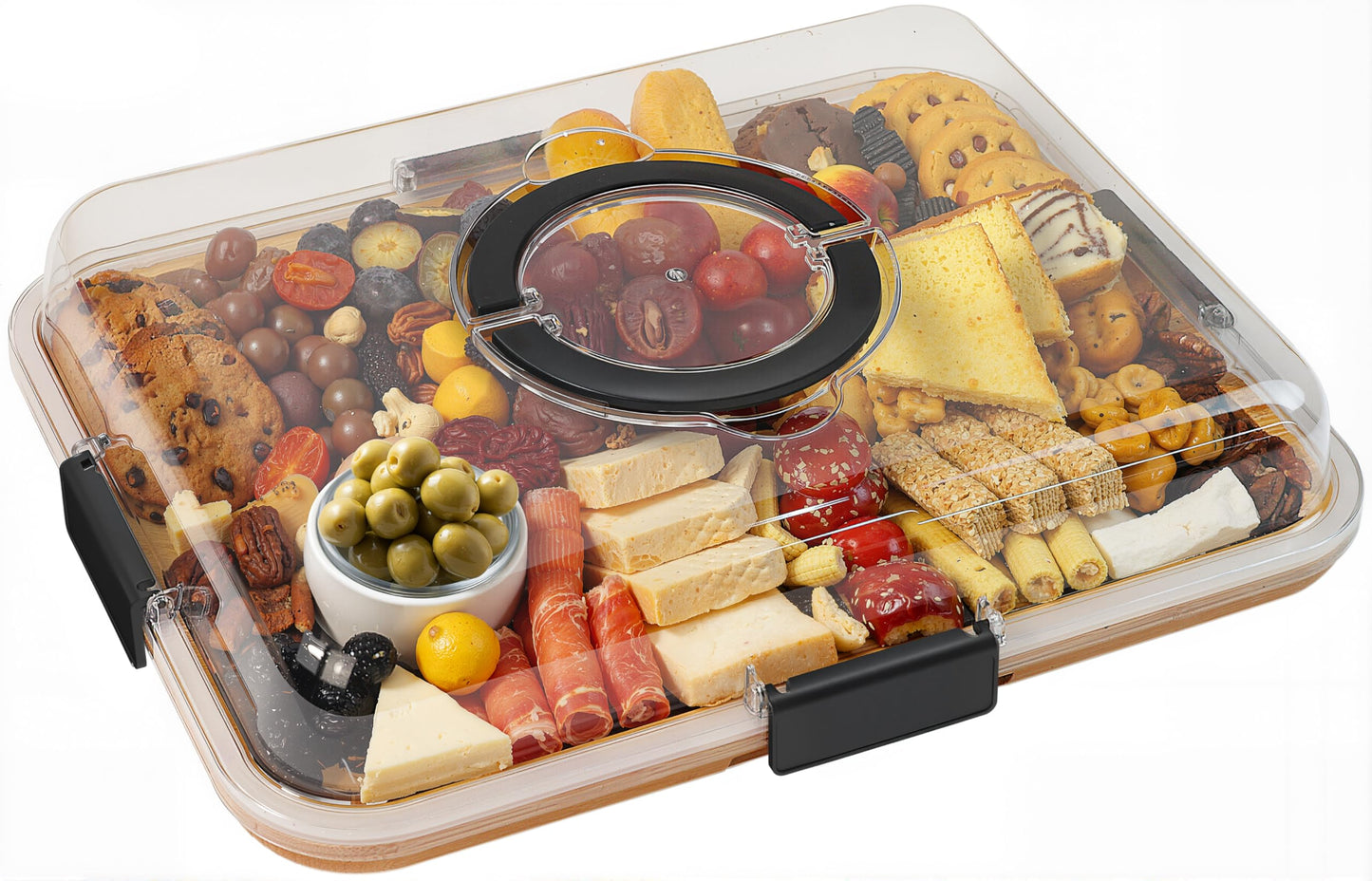 Renmxj Charcuterie Board with Clear Lid, Travel Portable Cheese Board Charcuterie Boxes Cutting Boards for Kitchen, House Warming Gifts New Home, Gifts for Women (Black, 6 Compartments)