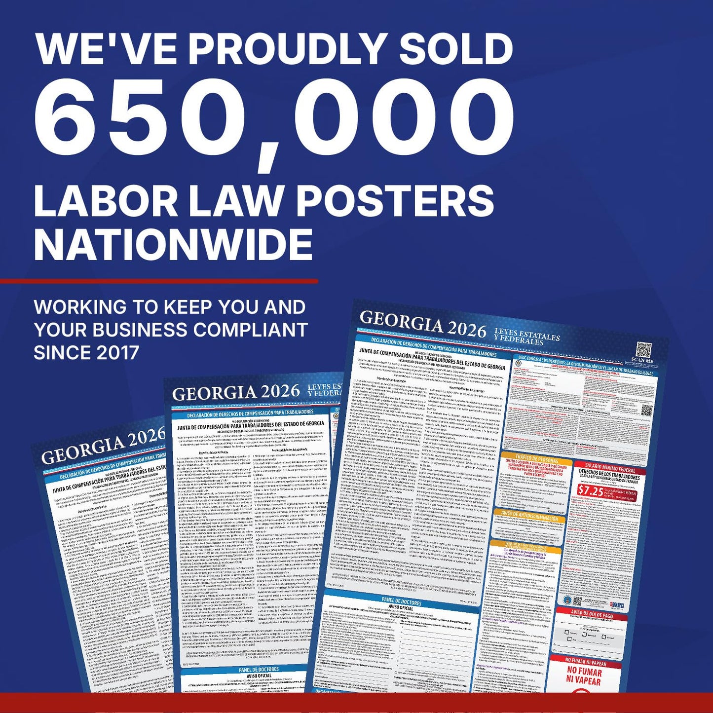 2026 Georgia State and Federal Labor Law Poster - English Spanish Combo - OSHA Workplace Compliant - Mandatory Regulations All-In-One Required Compliance Posting for Employees - 17" x 40" - Laminated (English & Spanish Combo)