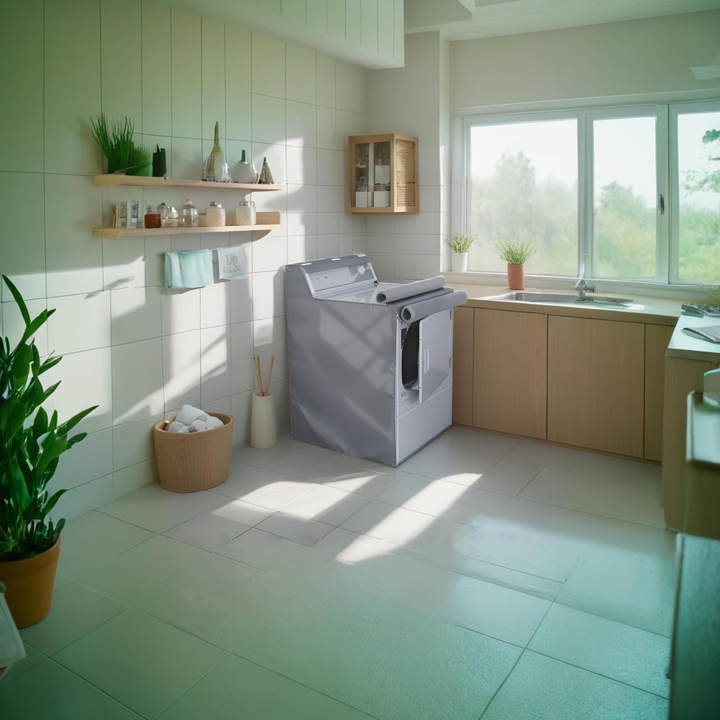 MLTYCZY 2 Pack Outside Washer and Dryer Covers, Heavy-Duty Waterproof Dustproof & Sun-Proof Washing Machine Cover with Easy Zipper Design, Universal Fit for Most Front-Load Machines W29”D28”H43”Grey