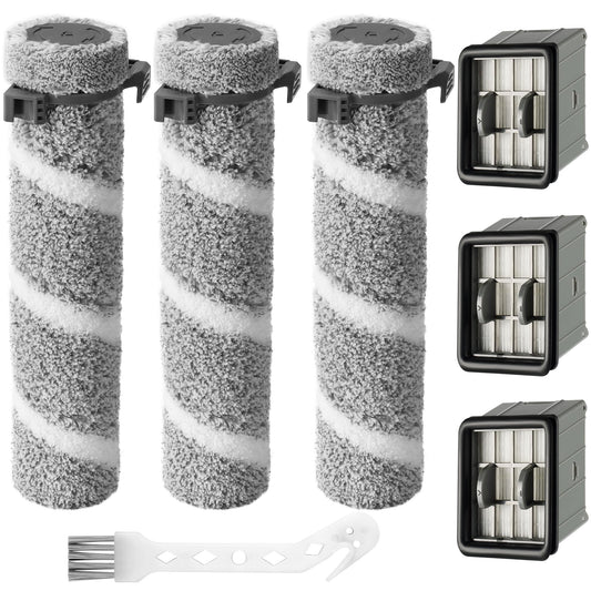 3930F 3933 3930 Brush Roll Filter Replacement Kit for Bissell CrossWave OmniForce Edge Cordless Multi-Surface Hard Floor Cleaner Wet Dry Vacuum, 3 HEPA Filters, 3 ZeroGap Brush Roll, 1640897, 1640066