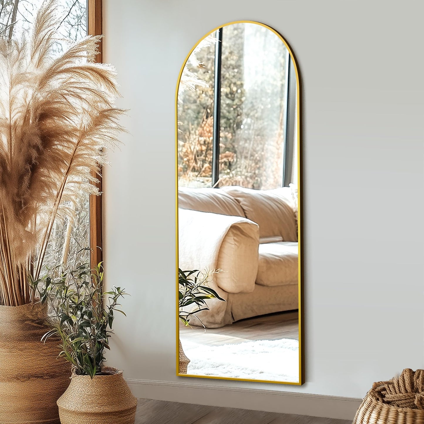Delma Full Length Mirror, Large Floor Mirror for Wall, Bedroom, Bathroom, Living Room with Aluminium Frame (Stand, Arch 56x15-Gold)