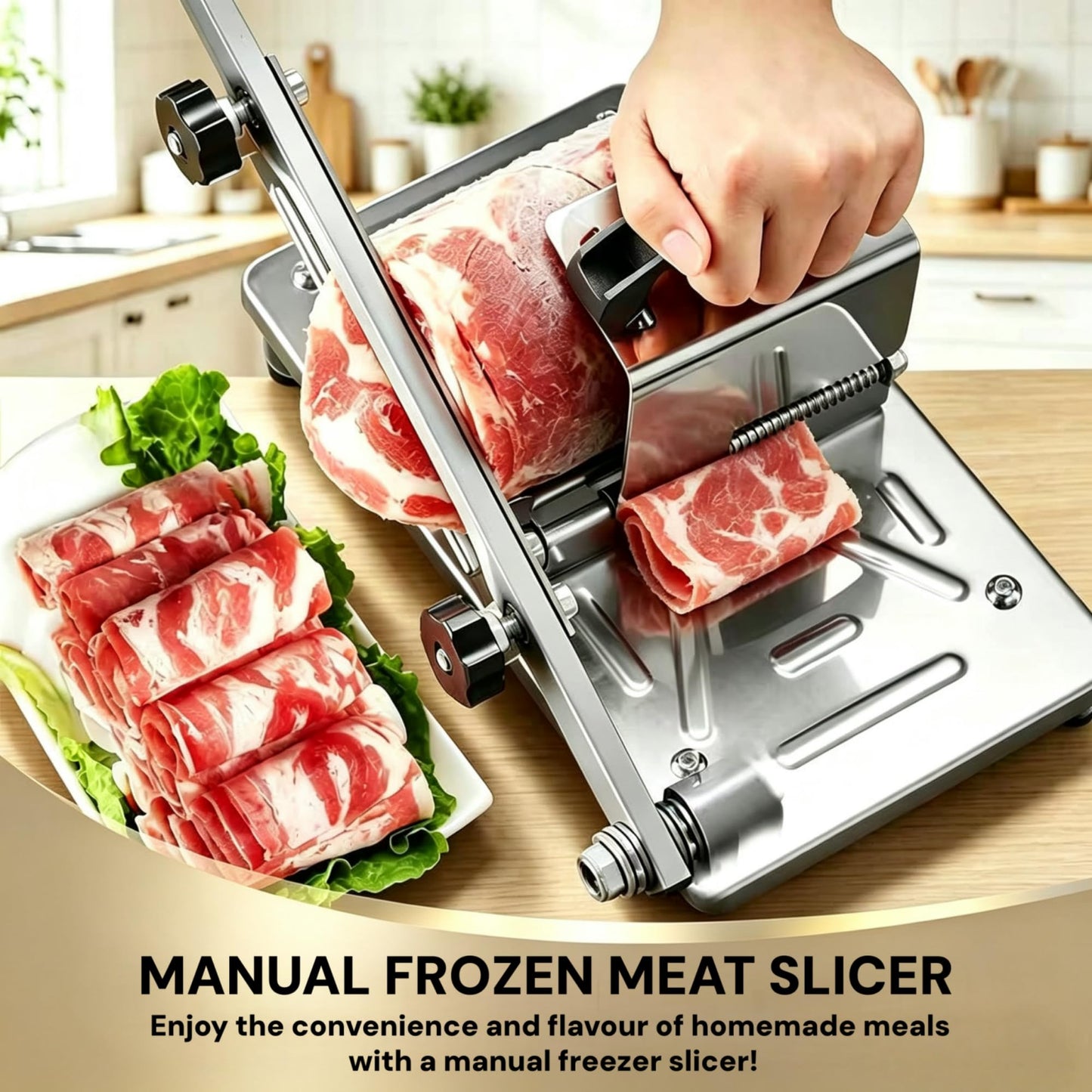 Manual Frozen Meat Slicer, Upgraded Stainless Steel Meat Cutter for Beef Mutton Bacon Home Food Slicing Machine for Hot Pot BBQ sandwiches pizza