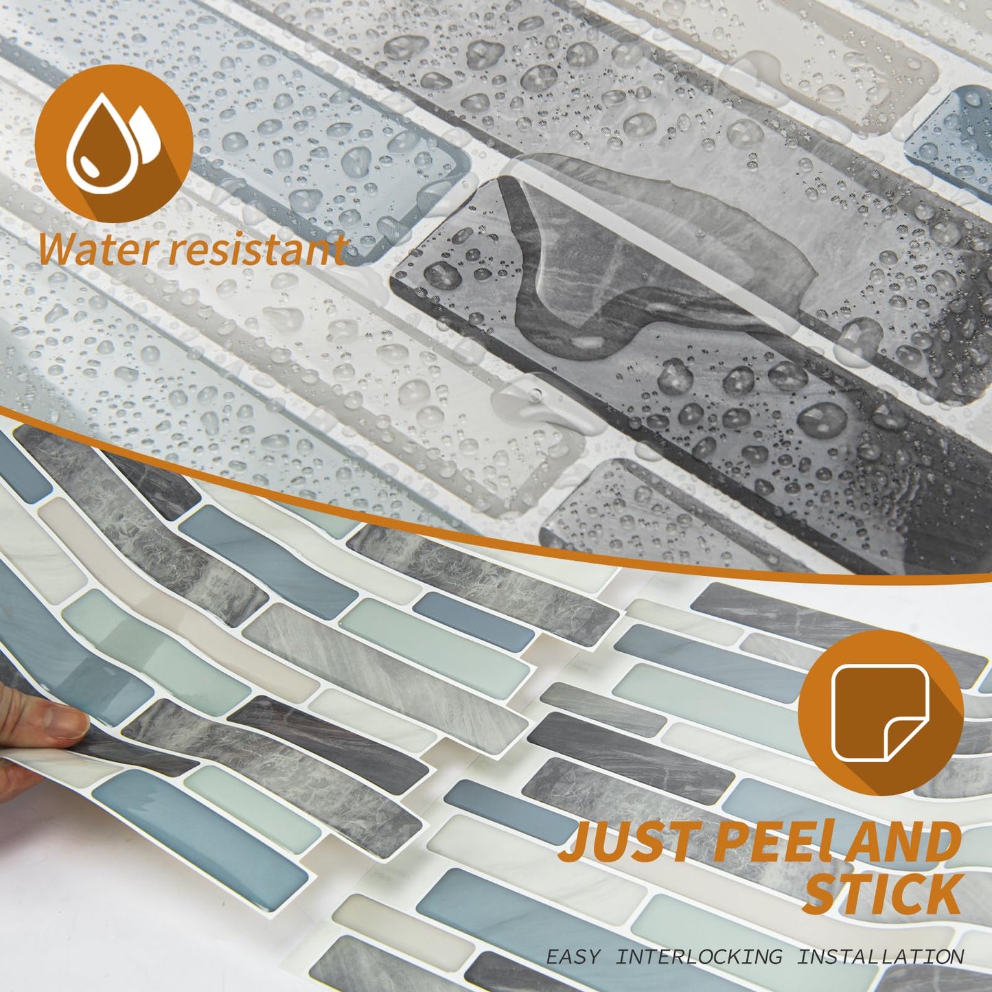 WOWSTAR 10-Sheet Peel and Stick Backsplash Tile for Kitchen, Back Splash Stick On Tiles for Kitchen Wall (Grey and Blue)