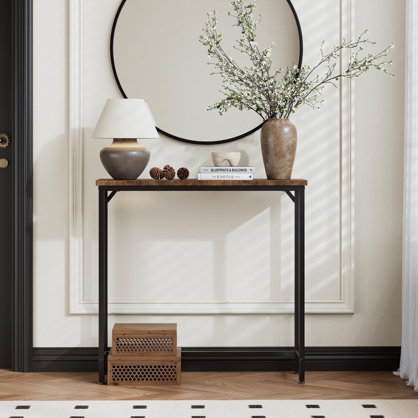 Tujurich Narrow Entryway Console Table & Sofa Side Table - Industrial Hallway Table for Small Spaces, Behind Couch Table, Multi-Functional Living Room Bedroom Office,Brown, 29.5" x 9.4" x 29.5"