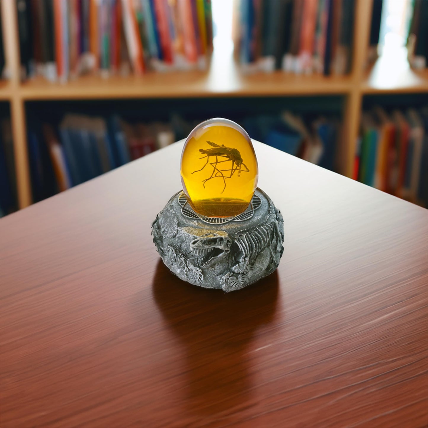 VEOJEIN Mosquito in Amber and Jurassic Base | Dinosaur Fossil Decor and Collectable Gift | Skeletin Figurines | Dinosaur DNA Replica Prehistoric World Prop | Paper Weight