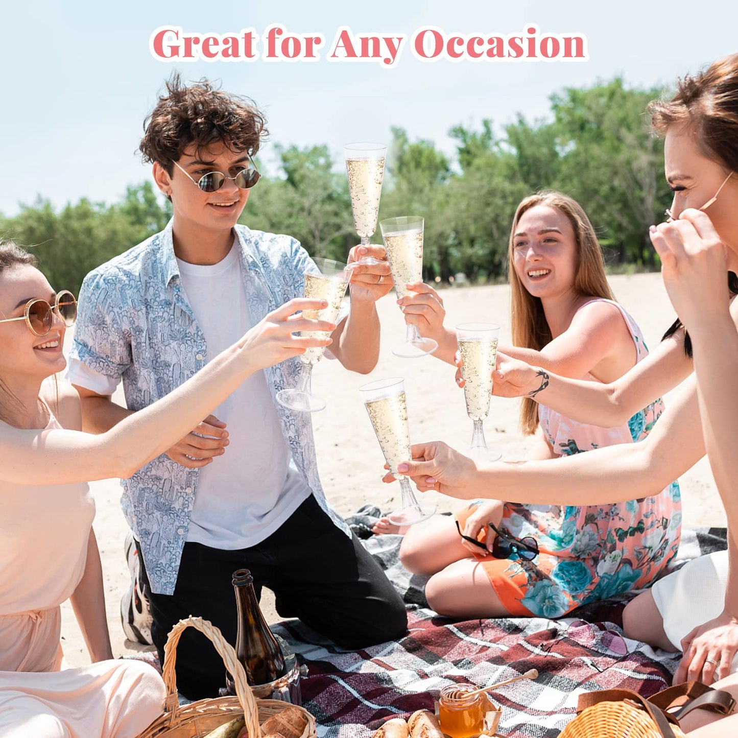 SUREHOME Plastic Champagne Flutes 200 Pack Champagne Glasses Disposable Mimosa Glasses 5 Oz Crystal Clear Plastic Flutes for Party Drinking Cocktail Cups Acrylic Wedding Toasting Glasses Flutes Bulk