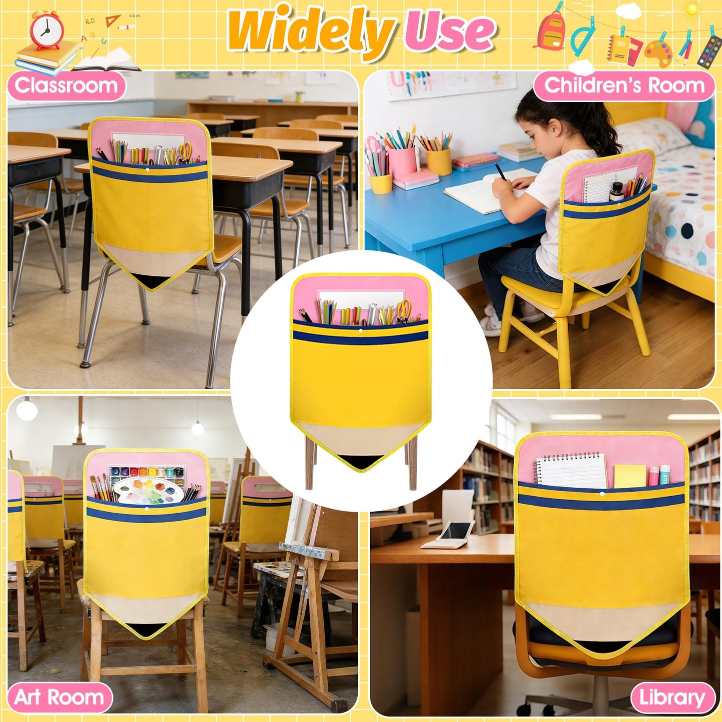12 Pack Pencil Chair Pockets for Classrooms 17x18 Inch Seat Sacks with 12 Name Slots Chair Back Buddy Student Back of Chair Organizer for K-2 Seat Supplies