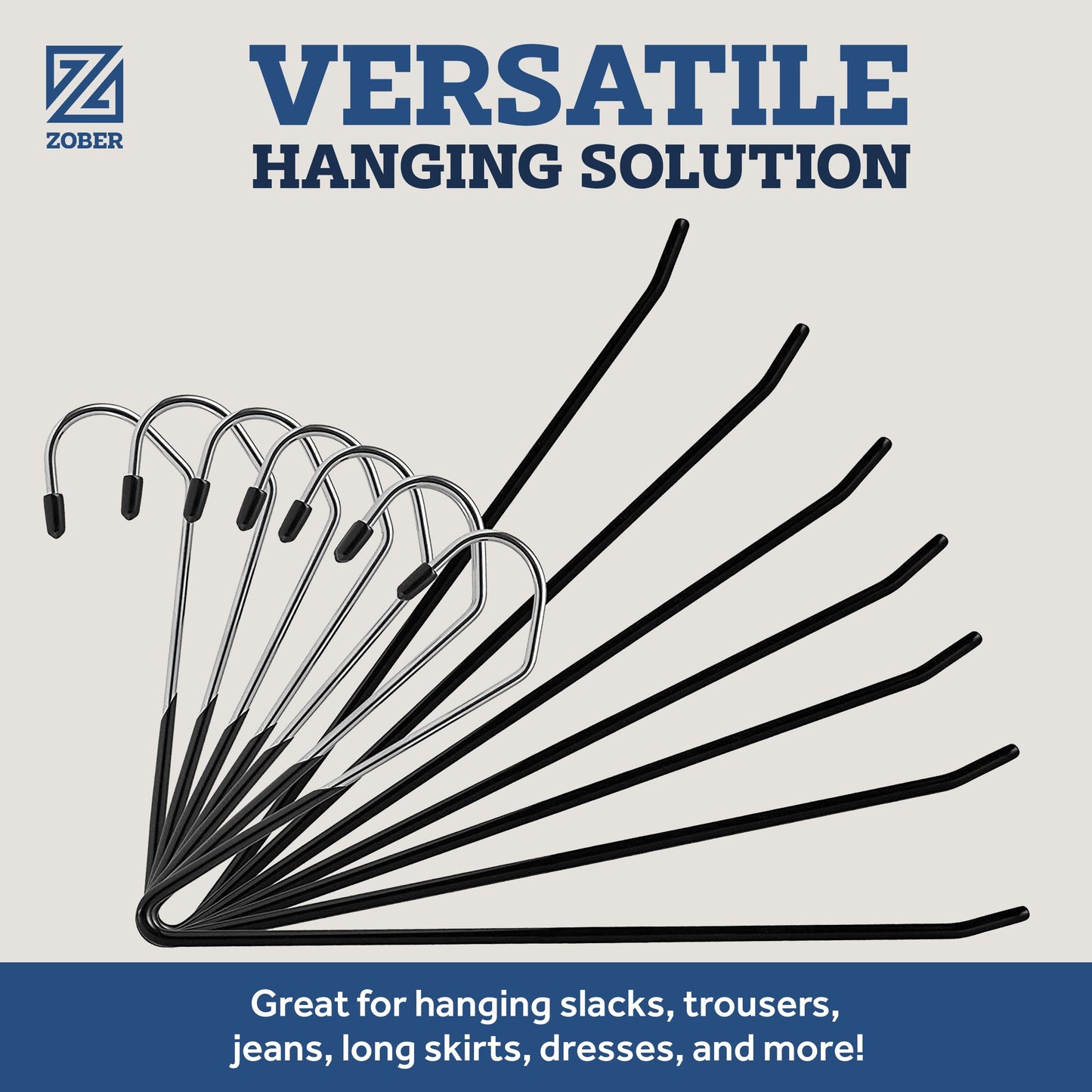 Zober Pants Hangers Non Slip - Open Ended Pants and Jean Hangers for Closet - Space Saving Clothes Hanger - Strong, Durable, Metal Pant Hangers (Black)