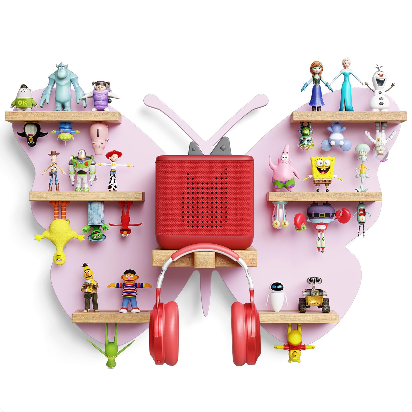 Rylo Collective Tonies Storage Shelf - 30+ Capacity Tonies Shelf Magnetic with Top and Upside Down Magnet Floating Station - Tonie Box Storage for Accessories, Toniebox Character Holder (Butterfly)