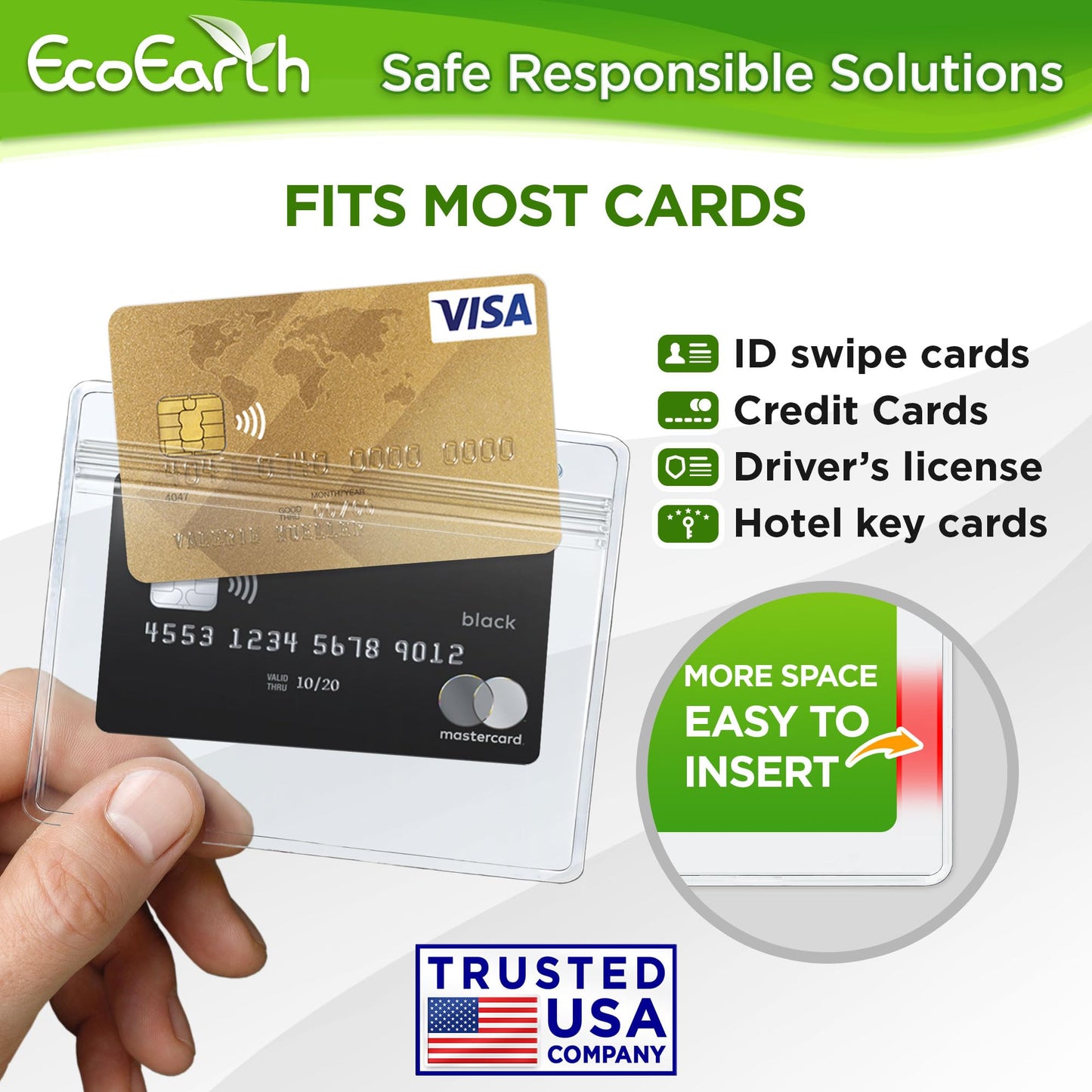 EcoEarth - Horizontal Card Protector w/Soft Edge - Sealable 4x3 Inch, Clear, 250 Pack - Waterproof ID Badge Holder - Plastic Name Tag Holder Bulk