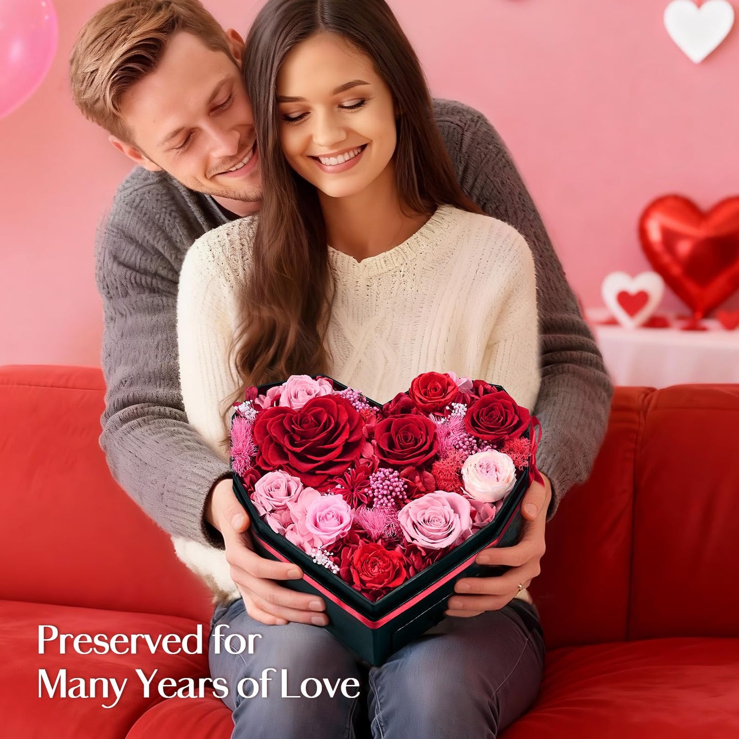 MARTINE MALL Forever Flowers for Delivery, Mothers Day Birthday Gifts for Women Mom 10 Preserved Real Roses in a Box Gifts for Girlfriend Wife Grandma Lasting Eternal Flowers with Necklace, Red