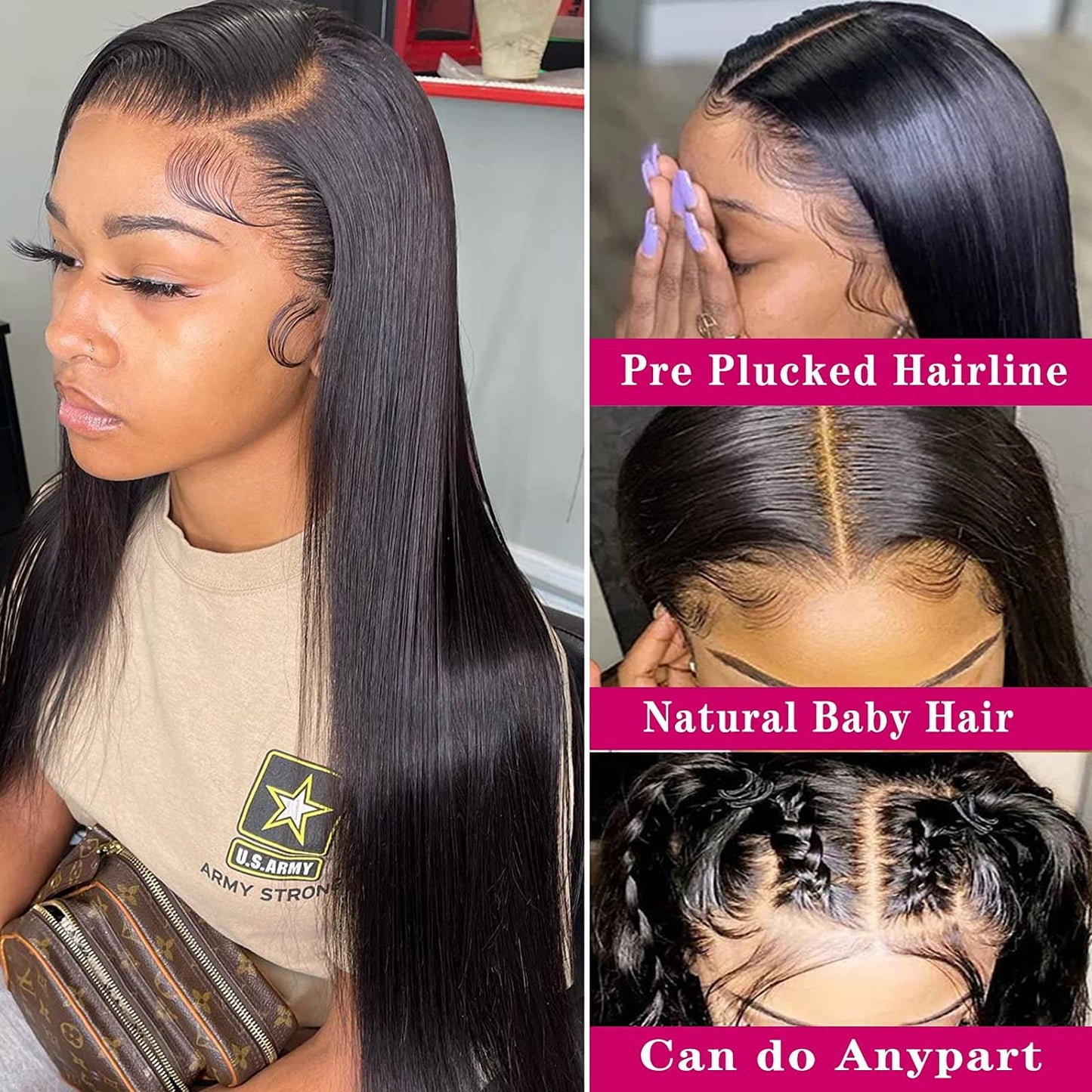 13x4 Straight Lace Front Wigs Human Hair 200% Density Hd Transparent 26 Inch Straight Frontal Wig for Women Glueless Straight Wigs Pre Plucked with Baby Hair Bone Straight Black Wig Brazilian Hair