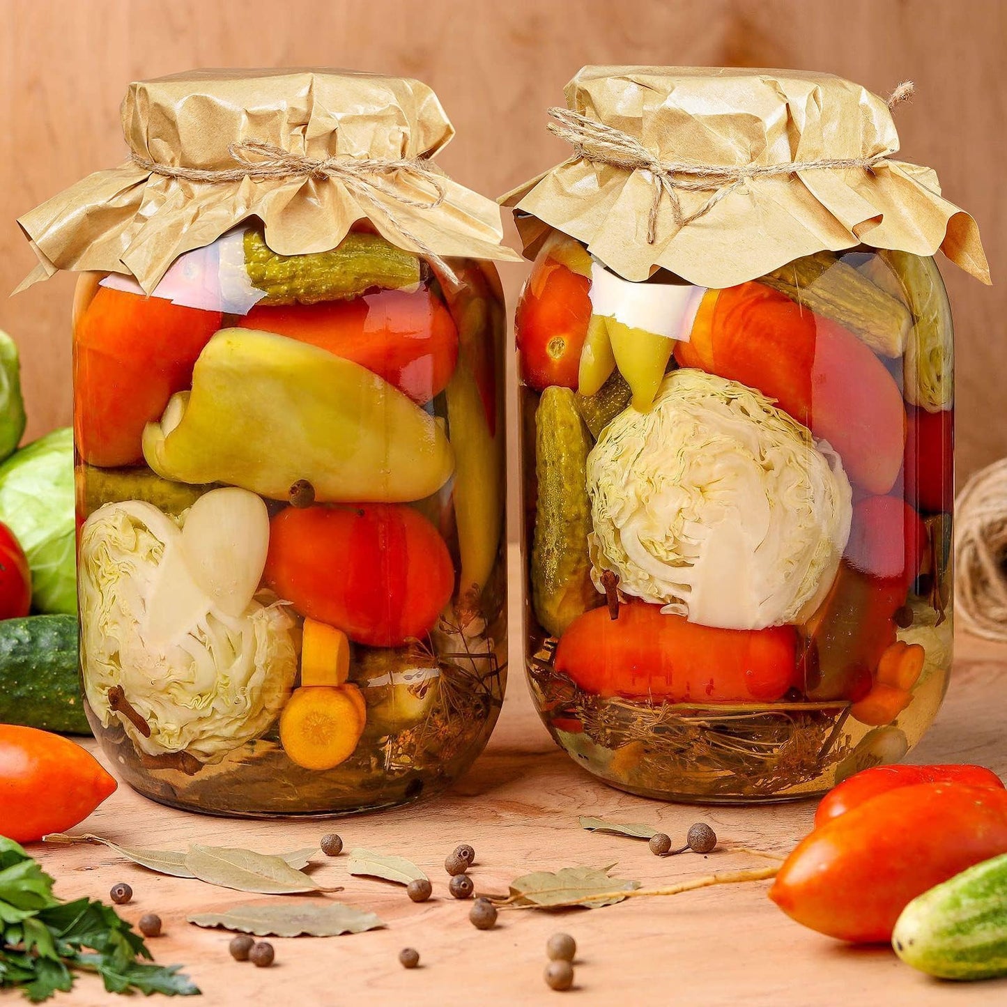 Qianfenie Glass Jars with Airtight Lids, 2 Pack Large Mason Jars with Replacement Silicone Seal, 1 Gallon Heavy-duty Food Storage Container for Fermentation, Pickling Eggs, Canning, Sun Tea, Snack