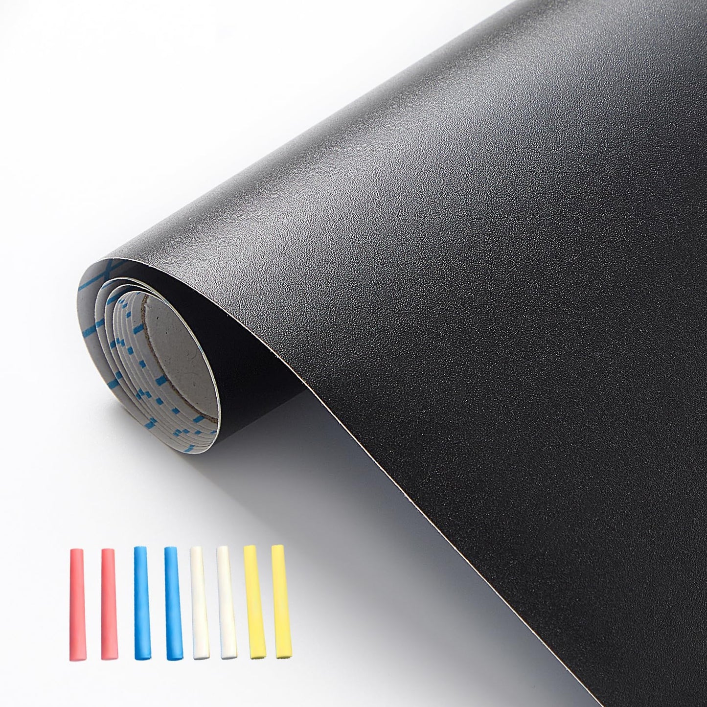 Borskyn Chalkboard Wallpaper Peel and Stick, 35.4"x118.1" Blackboard Contact Paper Self Adhesive, Vinyl Chalk Board Wall Sticker with 8 Colorful Chalks & 1 Rag (1 Roll 2.9ft. x 9.8ft.)