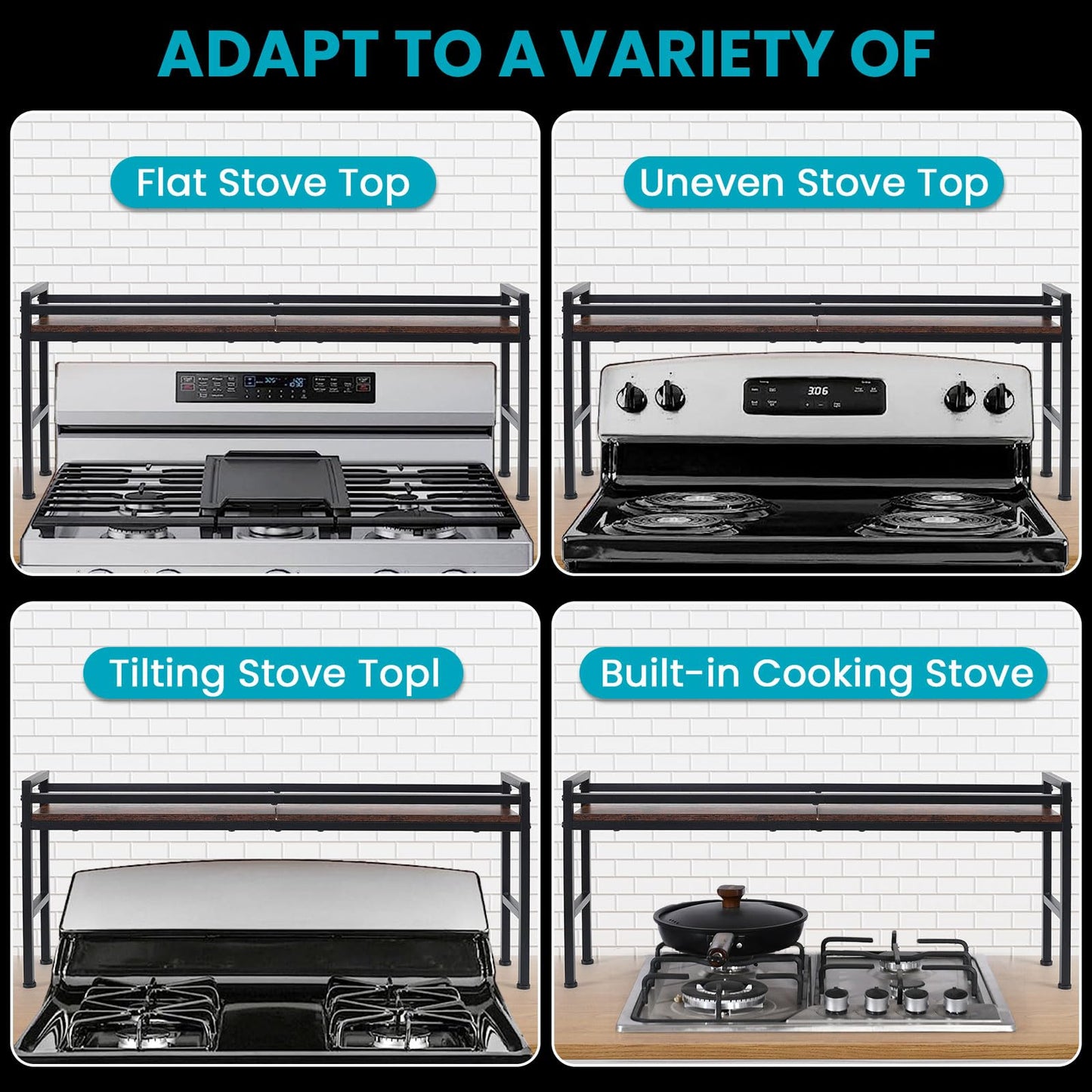 weslinkeji Spice Rack Shelf for Kitchen Stove，Stove Top Shelf with 4 hooks Extra Storage Countertop, Seasoning Organizer,Kitchen Organizers and Storage