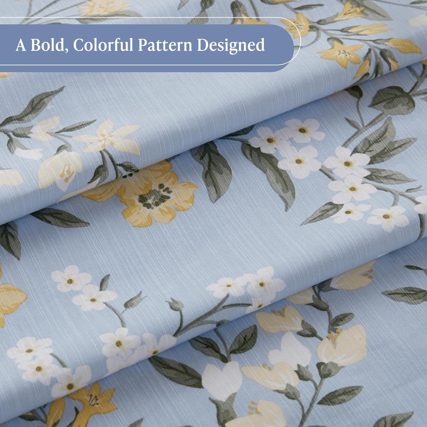 Martha Stewart Meadow Floral Shower Curtain, Cotton-Rich Slub Texture, Timeless Garden Design, Classic to Modern Farmhouse Bathroom Decor, Machine Washable 72"x72", Blue