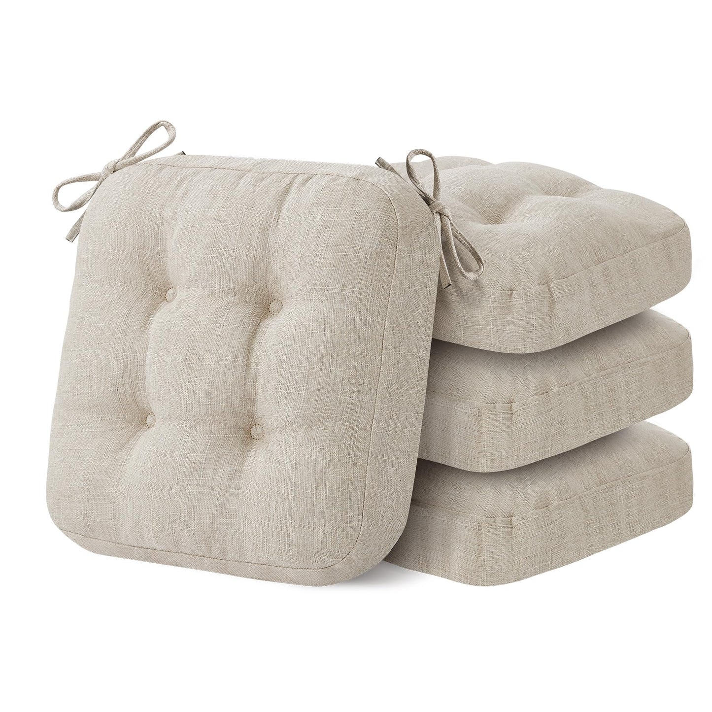 IASEAHK Chair Cushions, Memory Foam Dining Chair Cushions, Tufted Indoor Chair Pads, Set of 4, 16.5' x 16.5' x 3.5', Beige