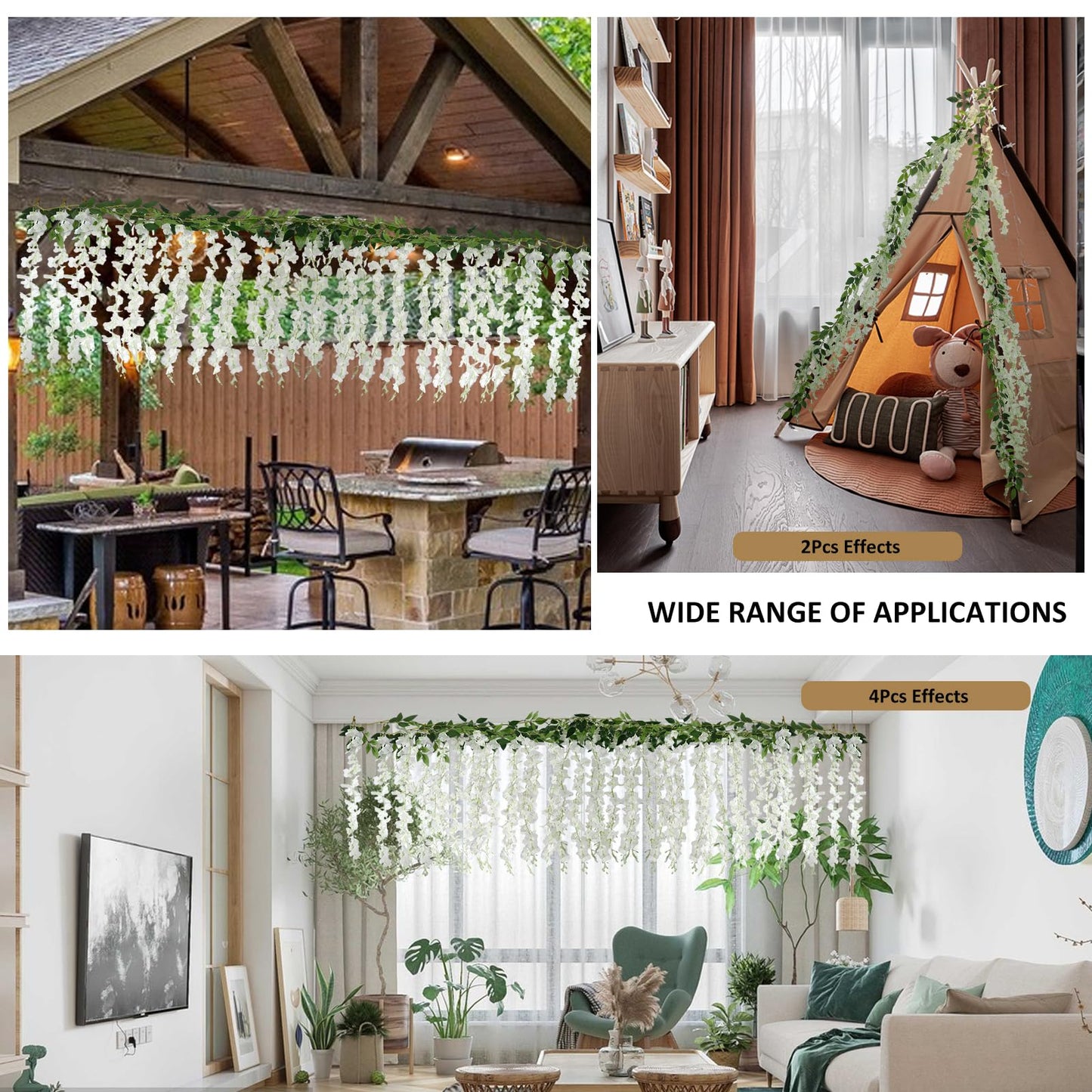 ZINHO 60 Branches Wisteria Hanging Flowers, Artificial White Wisteria Flowers Garland for Wedding Arch Ceremony Party Garden Home Backdrop Decor