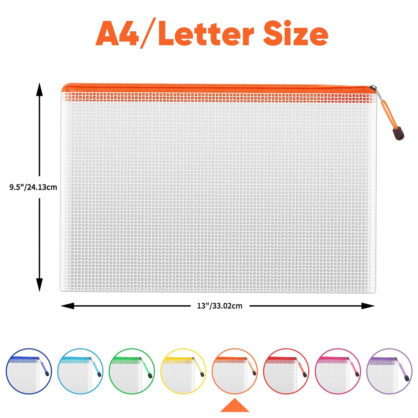 TKOOFN 72pcs Mesh Zipper Pouch Bags, A4 Letter Size Zipper Mesh Document Pouch, 13" x 9.5" Waterproof Mesh Bags for Board Games & Puzzles, Organizing Storage for School Office Supplies