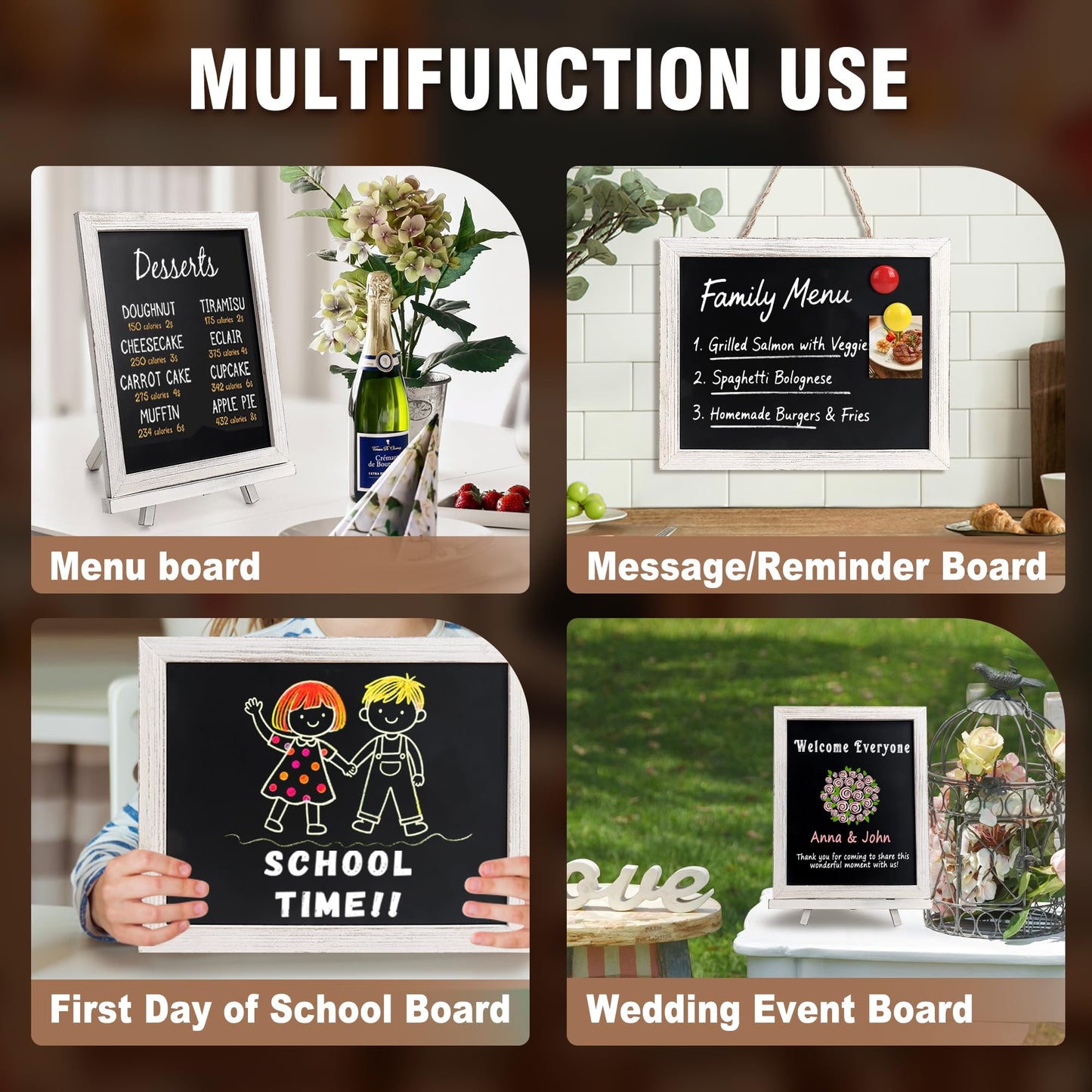SELEAD 5-Pack Solid Wood Frame Magnetic Chalkboard Sign with Stand - Small 10"x12" Tabletop/Hanging Decorative Chalk Board, Message Menu Board for Business, Wedding, Event