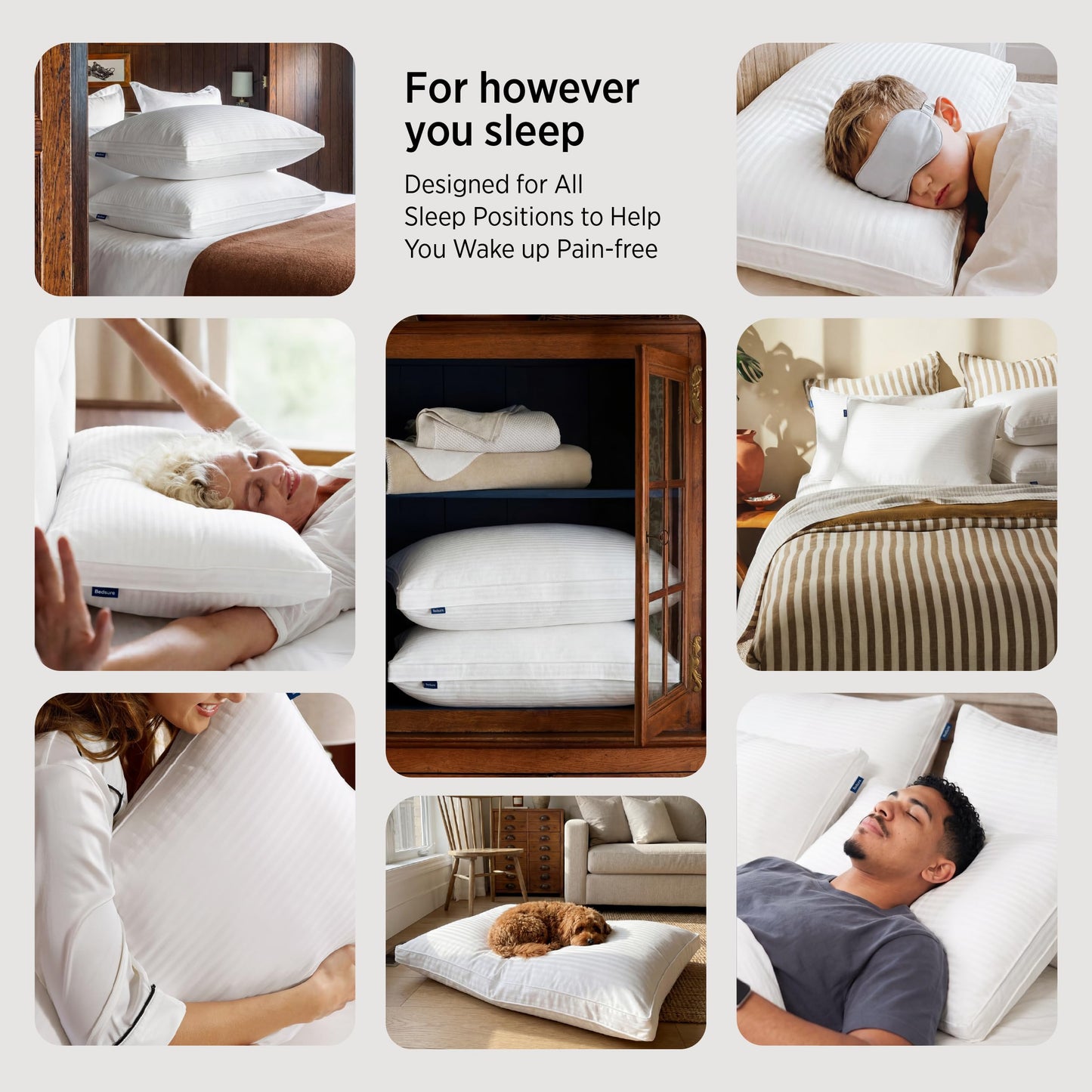 Bedsure Queen Size Bed Pillows Set of 2 - Hotel Quality Gusseted Down Alternative Pillow, 100% Cotton Cover PureWoven 300TC, Dual Chamber Fluffy Support Suitable for All Sleeping Positions