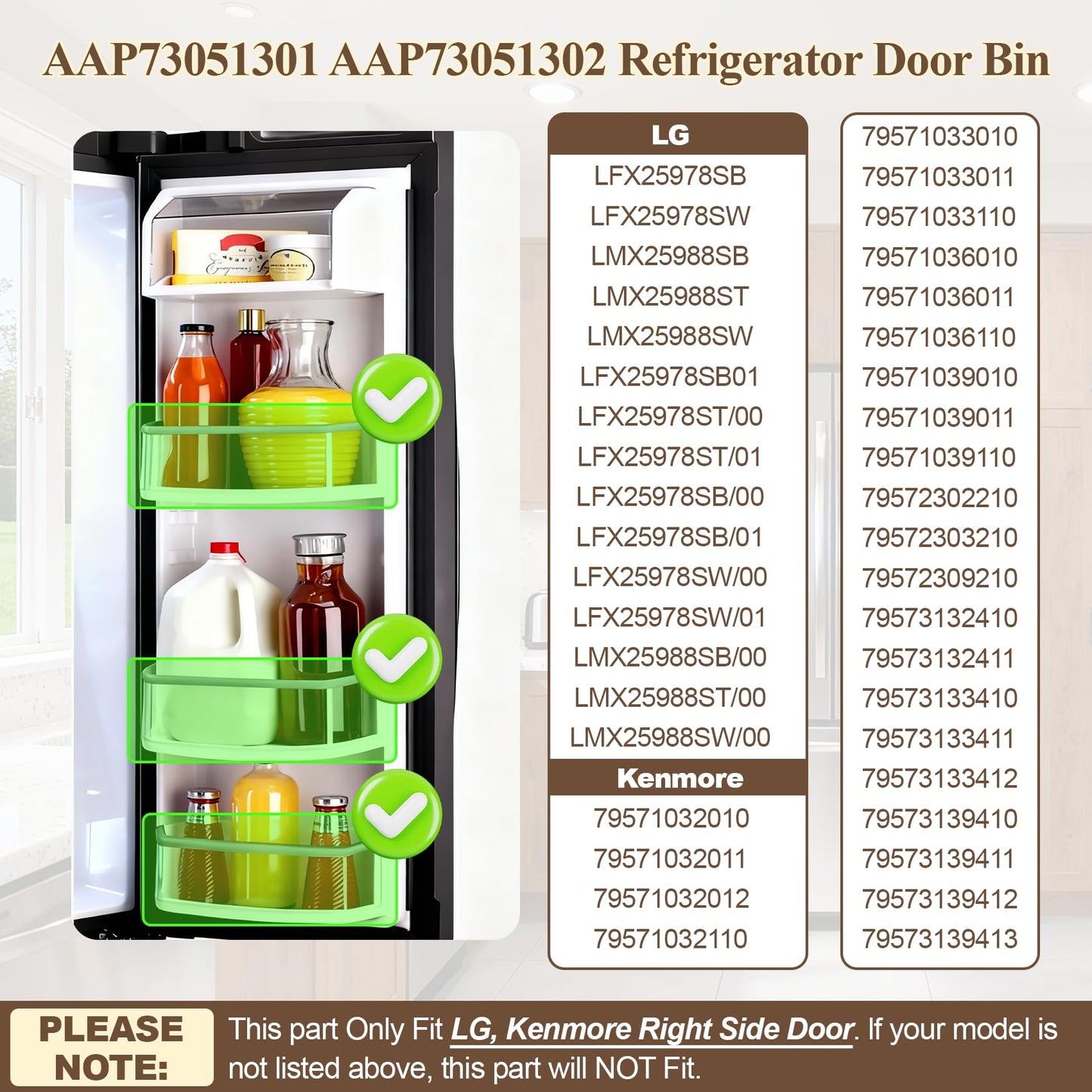 Upgraded AAP73051302, AAP73051301 Door Bin (Right) Compatible with LG LFX25978SW Door Shelf, LFX25978ST/00 Right Door Bin, LFX25978SB Door Shelf, Kenmore 79551012010, etc, Replacement AAP73051303