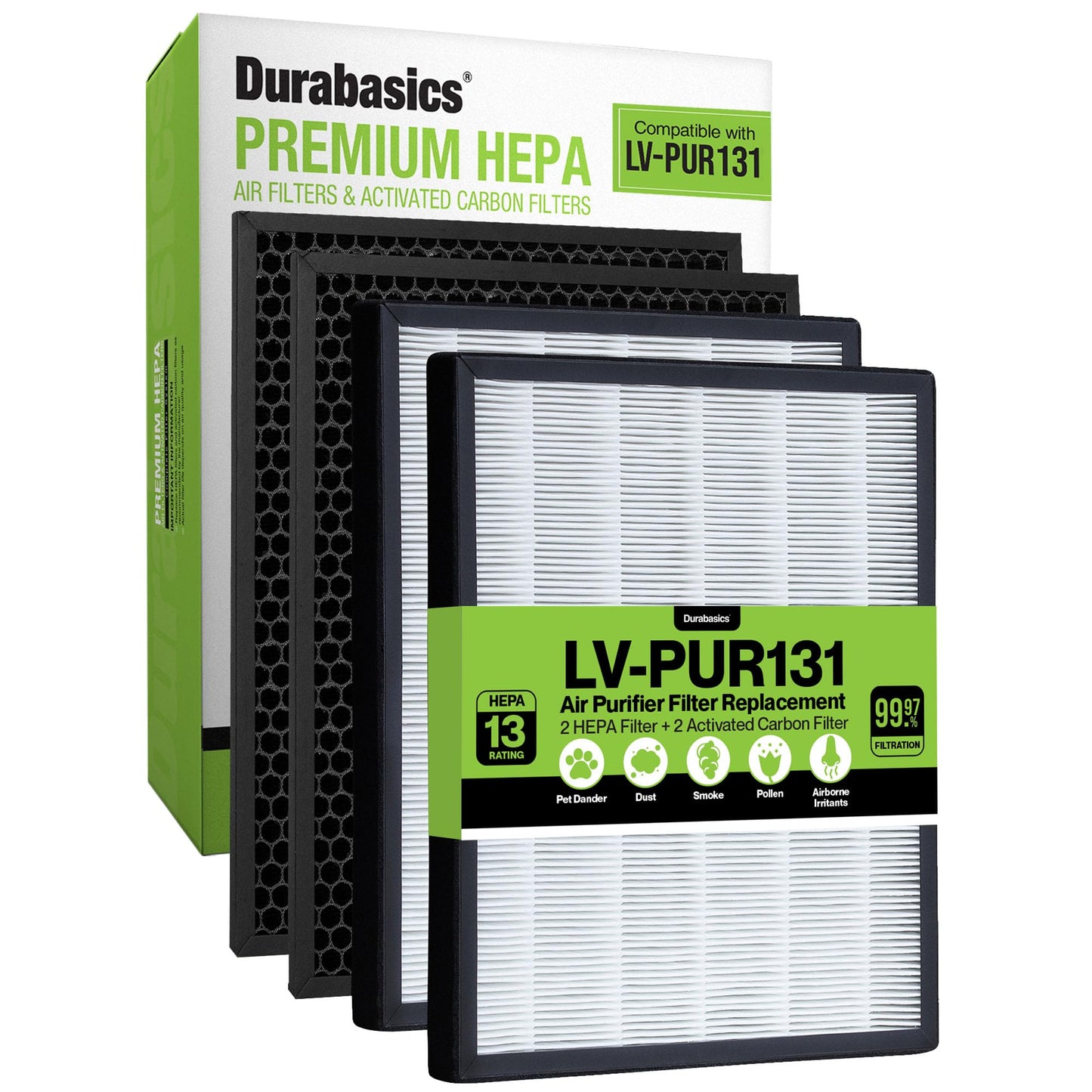 Durabasics Air Purifier Replacement Filter for Levoit Filter Replacement LV-PUR131, LV-PUR131S and LV-PUR131-RF | 2 HEPA & 2 Activated Carbon Pre-Filters