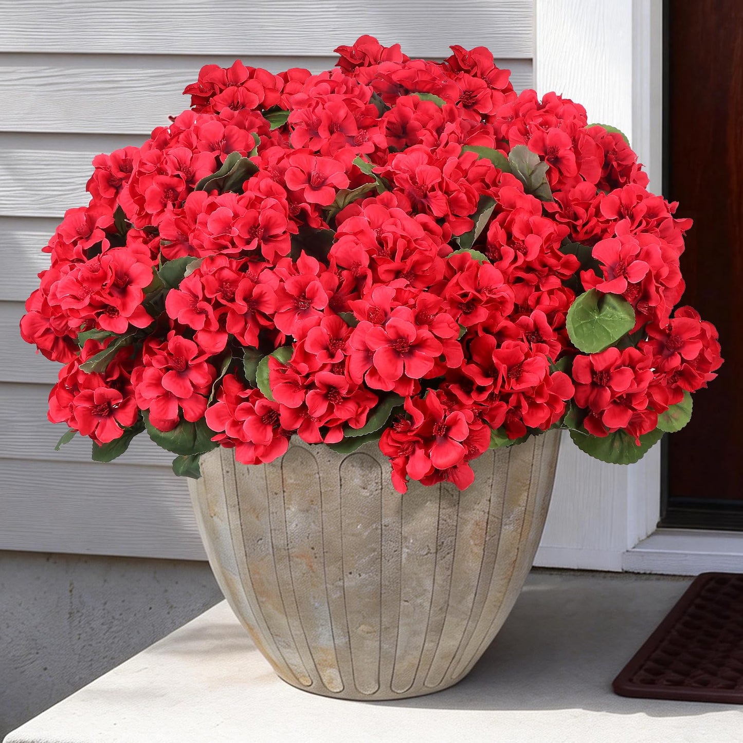 PABREY 12 Pcs Artificial Flowers for Outdoors, Faux Silk Geraniums Flowers UV Resistant Fake Flowers Outdoor Plants for Front Porch Yard Patio Garden Home Decor (12, Red)