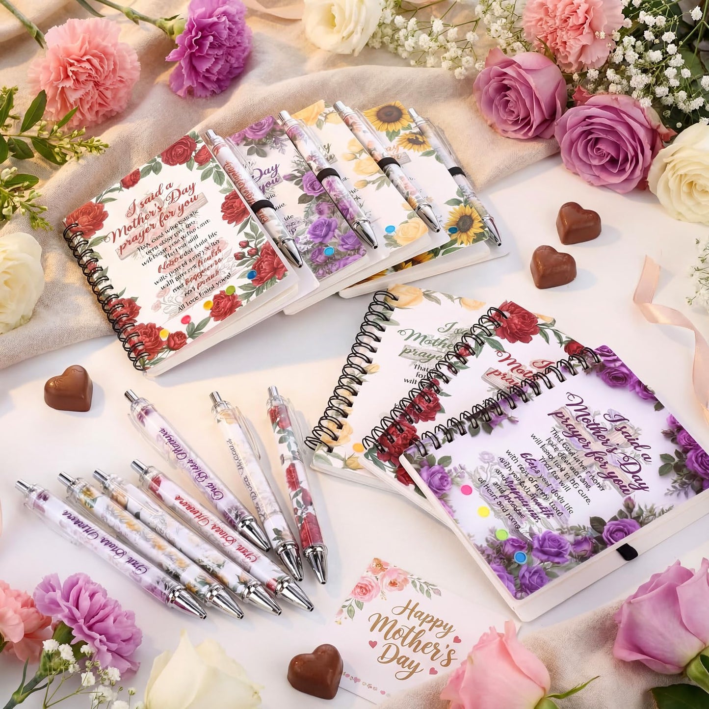 36 Set Mother's Day Christian Gifts Bulk Mother's Day Prayer Spiral Notebooks Floral Bible Verse Ballpoint Pens with Scripture Words Religious Faith Church Gifts for Mom Women Blank Books