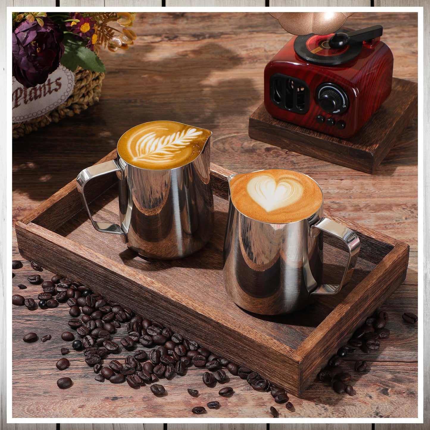 Dandat 8 Pcs Milk Frothing Pitcher Espresso Steaming Pitchers 12 Oz Stainless Steel Milk Steamer Cup Frother Jug for Espresso, Latte Art, Chai Cappuccino Hot Chocolate