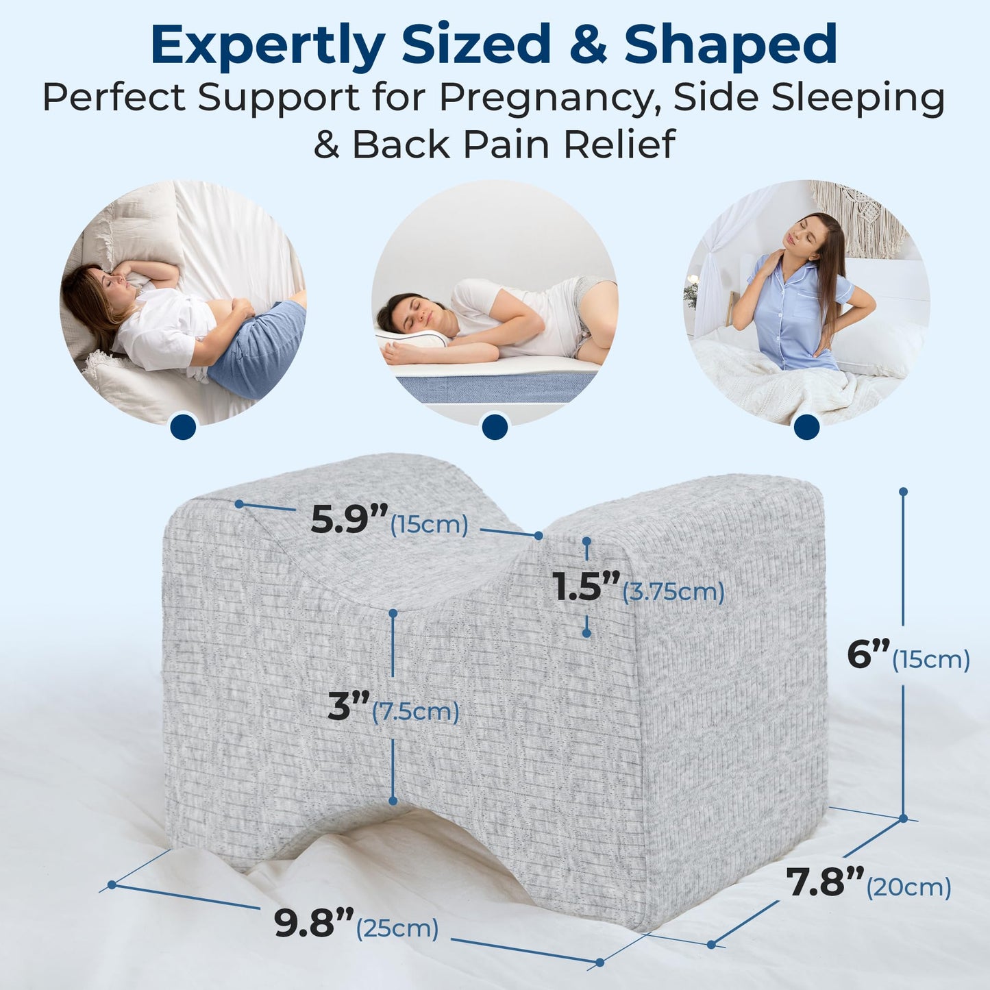 5 STARS UNITED Knee Pillow for Side Sleepers - Hip Pain Relief, Memory Foam Leg Cushion for Side Sleeping - Between Legs Pillow for Sciatica & Lower Back Pain, Gray Cotton Cover